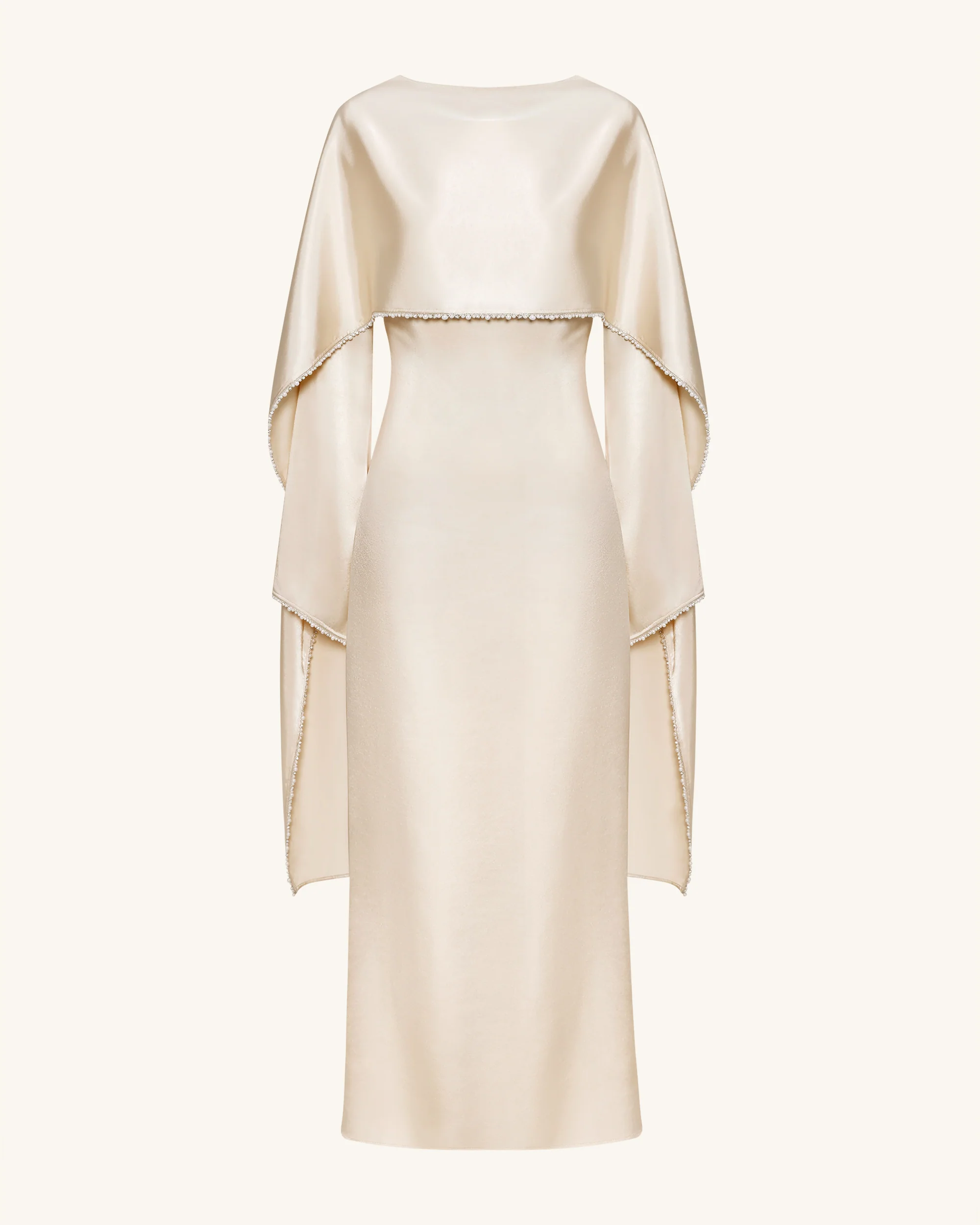 198Pearl-Trimmed Cape Sleeve Boat Neck Maxi Gown - Cream - Image 3