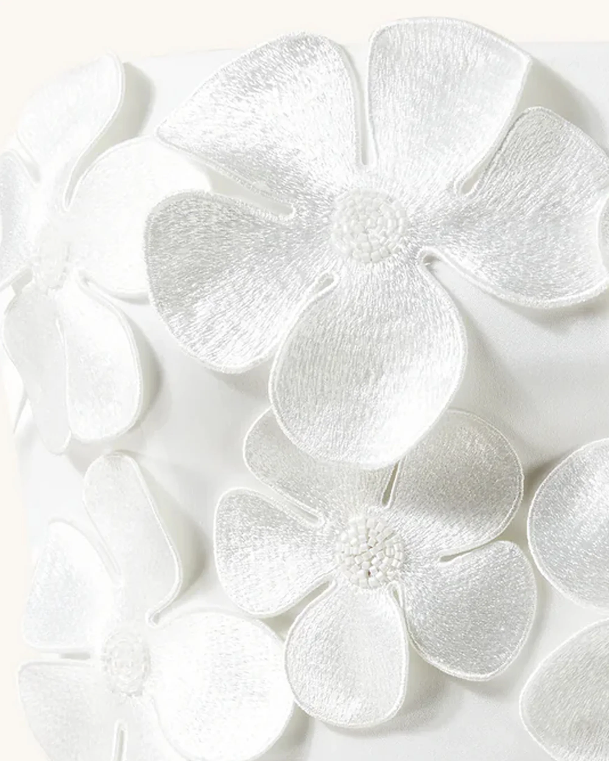 3D Floral Appliqué Satin Dress - White - Image 3