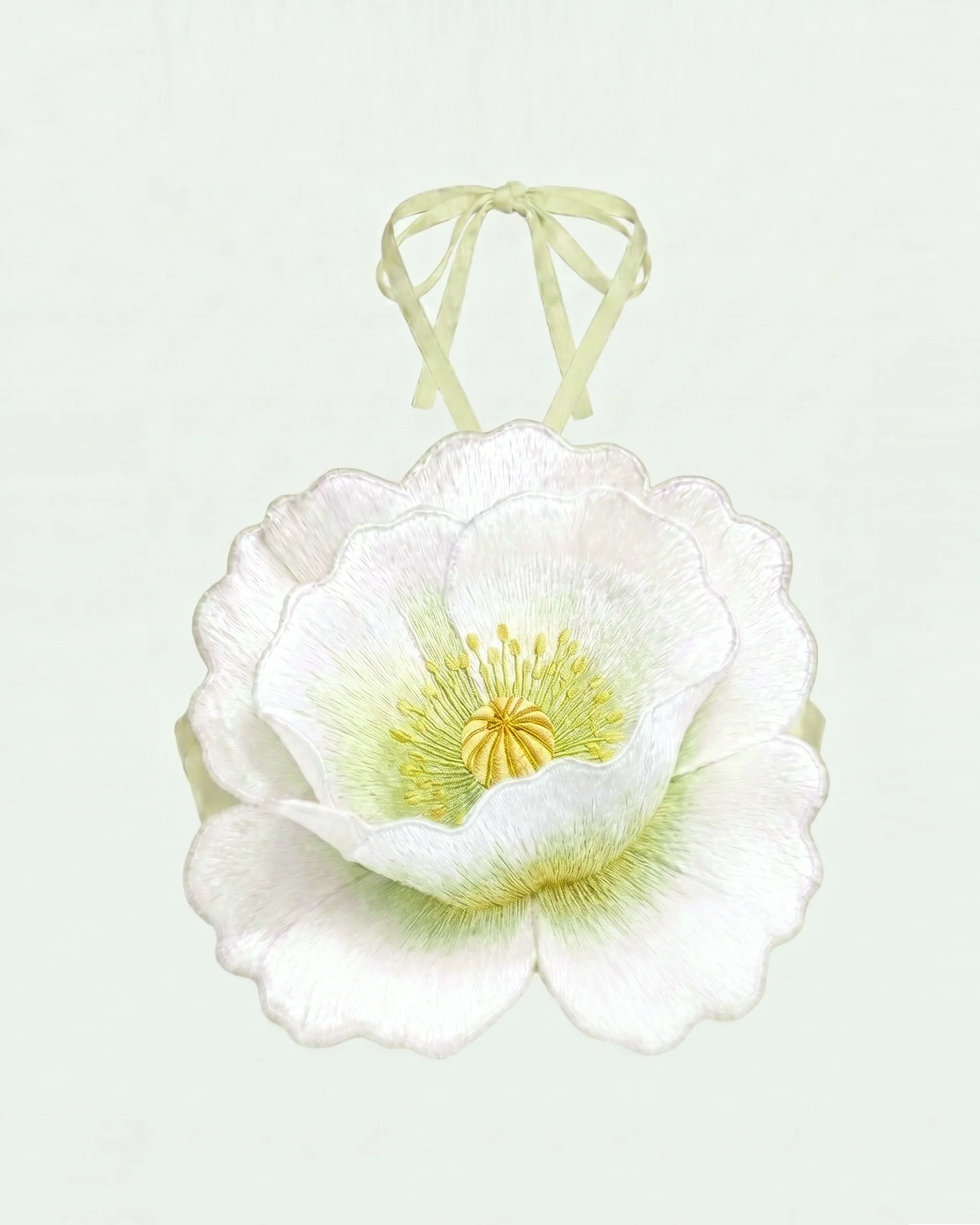 3D Floral Halter Crop Top - Ivory - Image 2