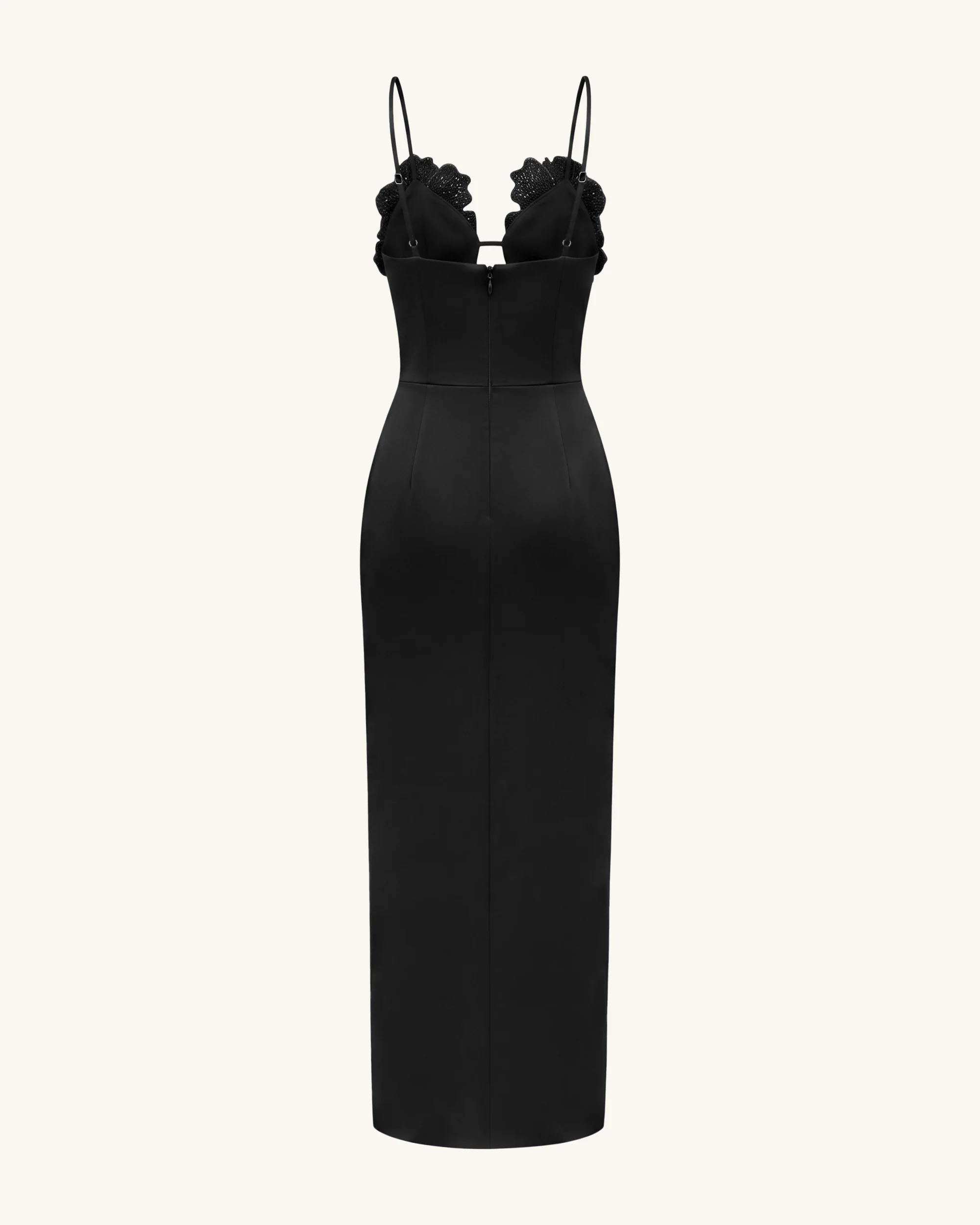 3D Floral Strappy Maxi Dress - Black - Image 4