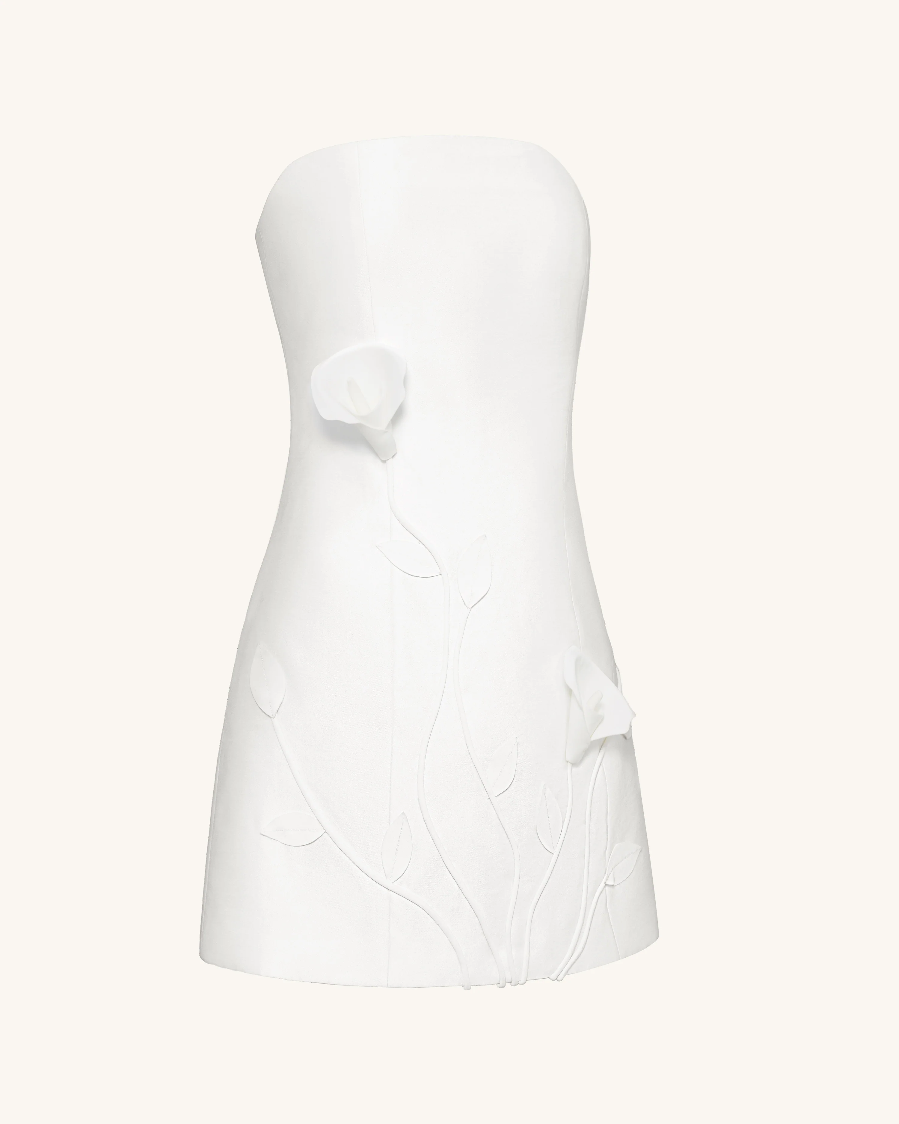 3D Vine Floral Strapless Mini Dress - White - Image 3