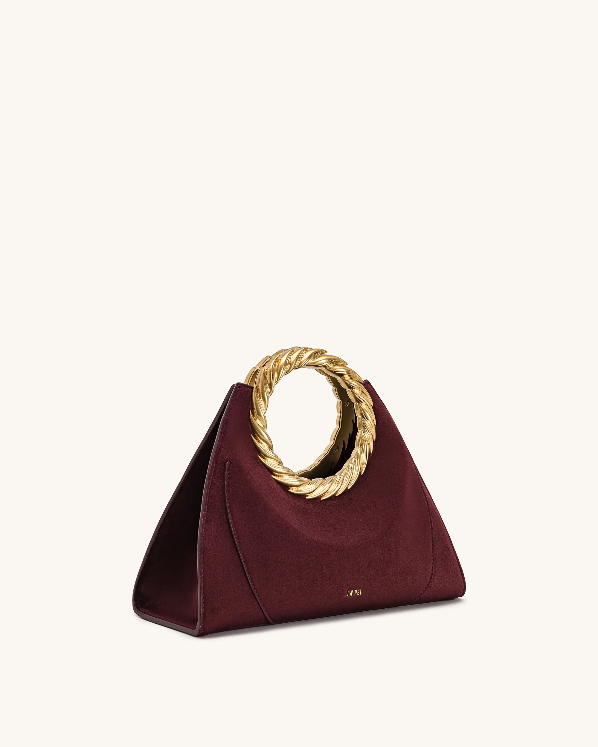 Amiya Leaf Handle Faux Suede Sculpture Bag - Merlot Red - Image 2