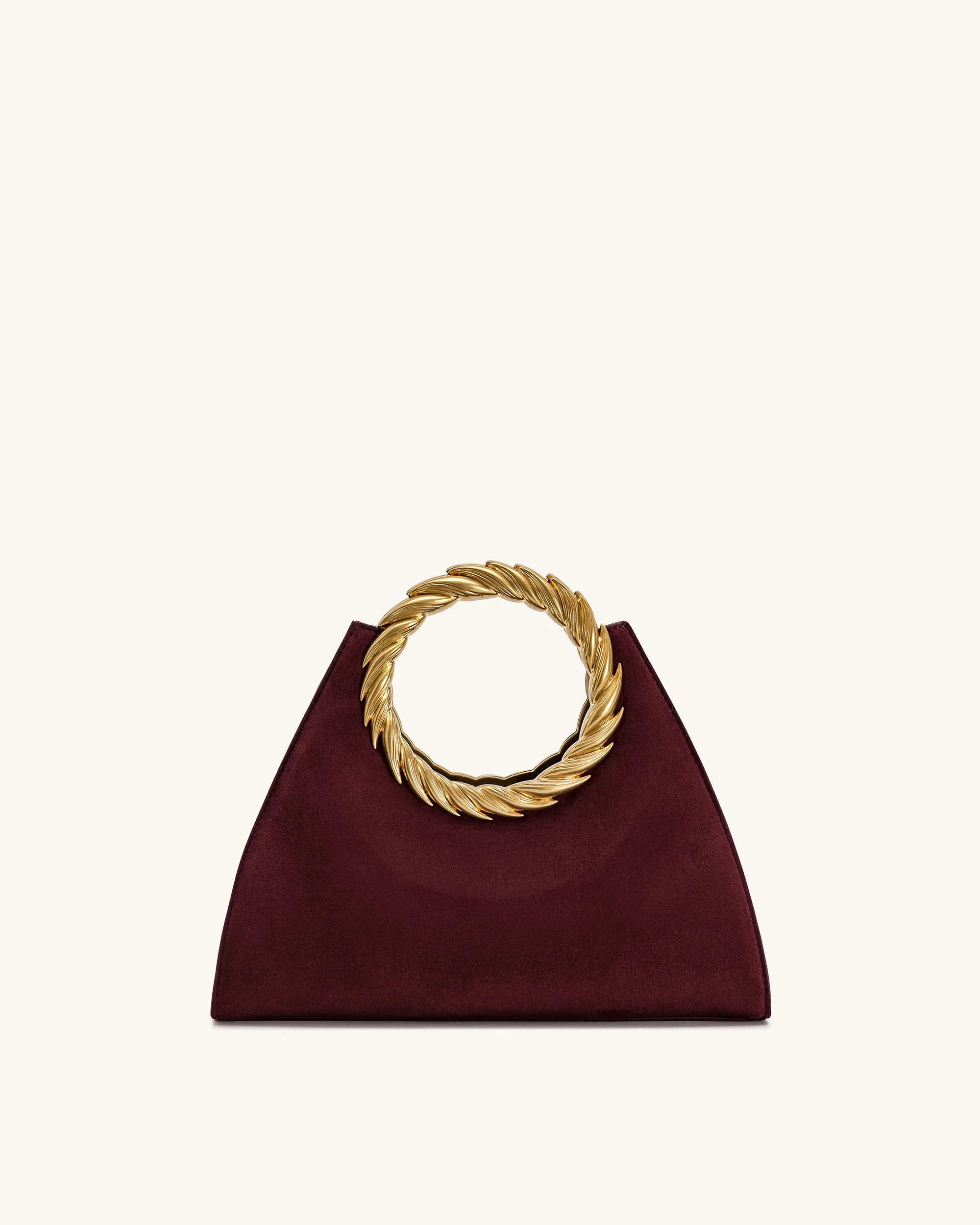 Amiya Leaf Handle Faux Suede Sculpture Bag - Merlot Red - Image 3