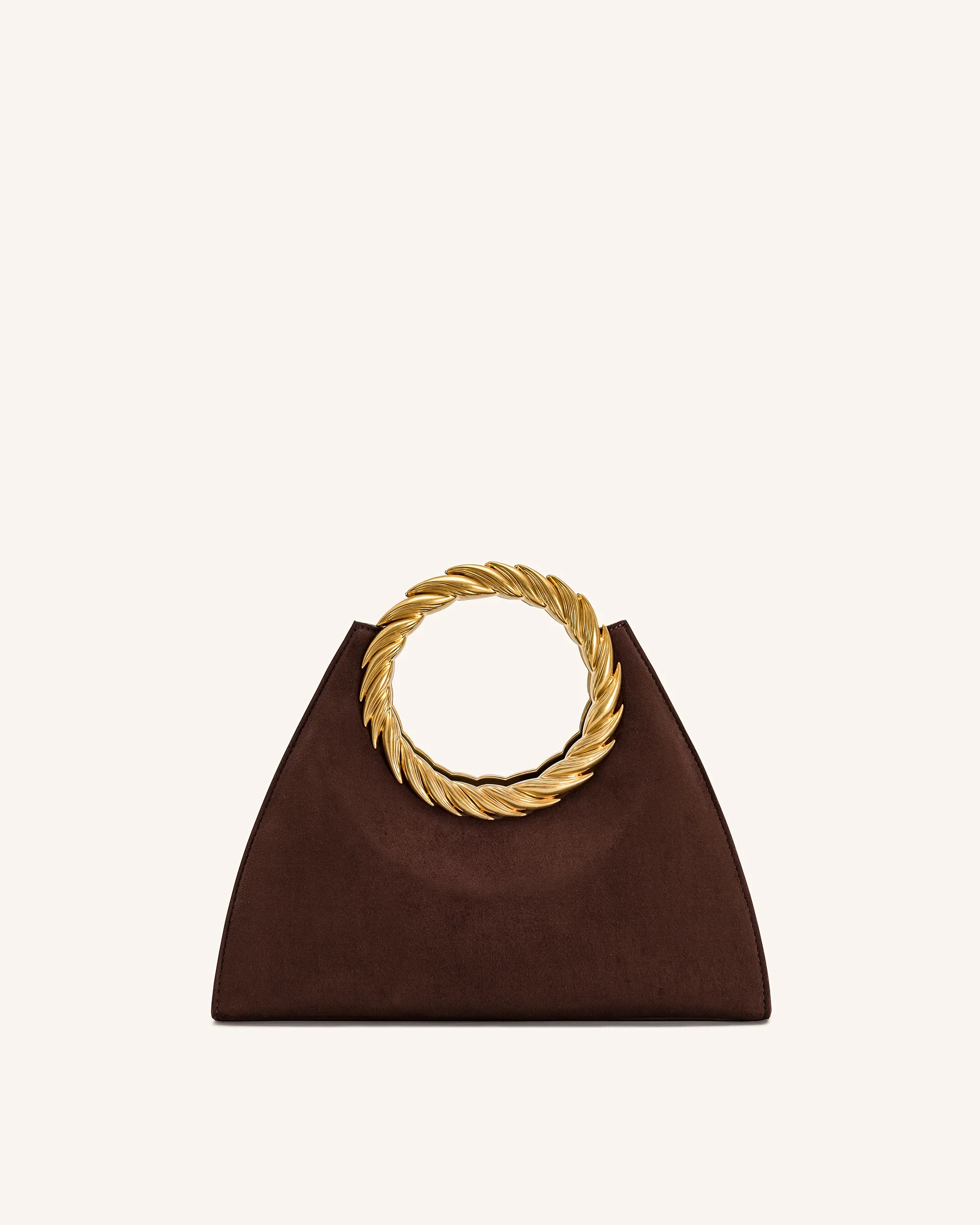 Amiya Leaf Handle Faux Suede Sculpture Bag - Mocha Brown - Image 3