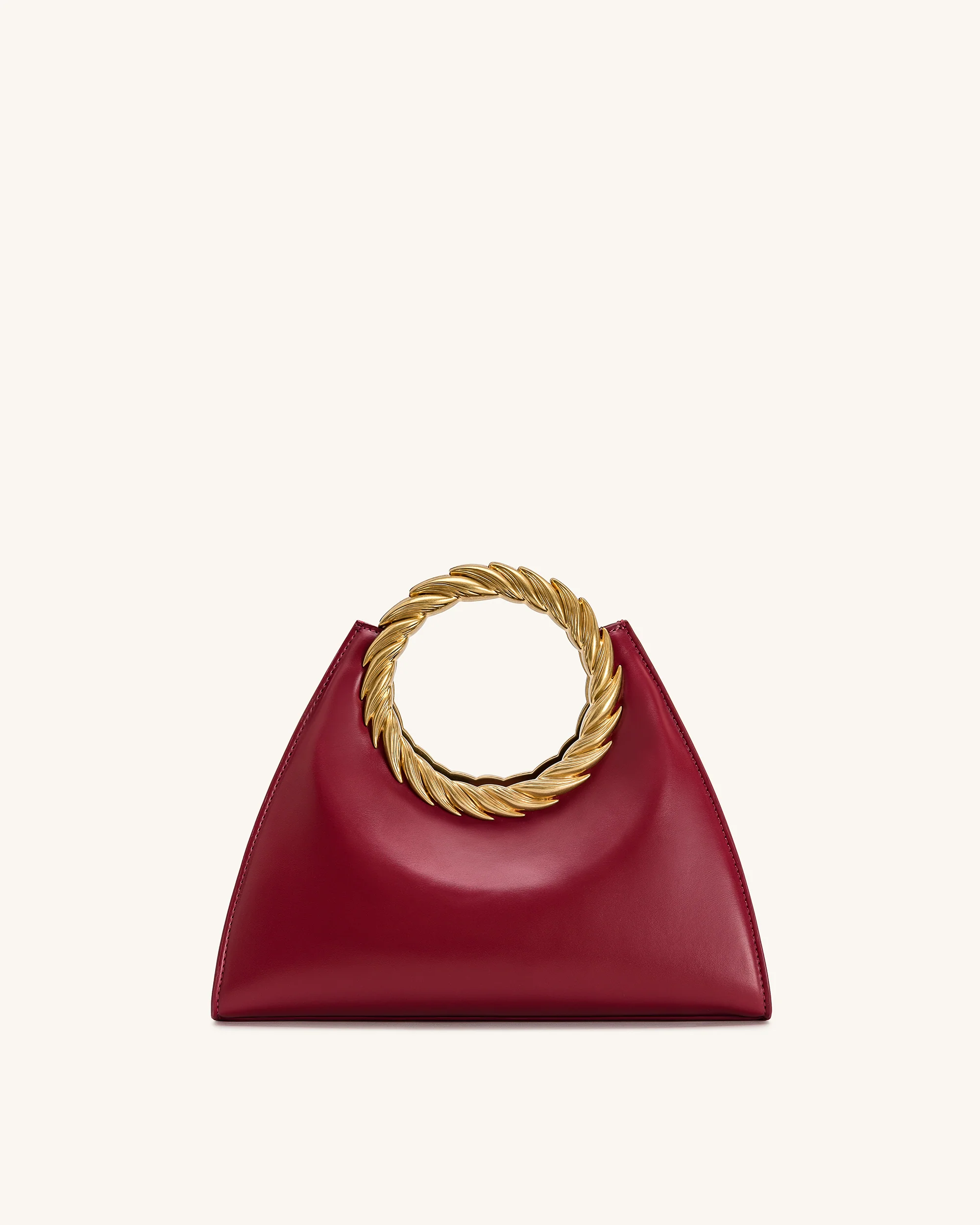 Amiya Leaf Handle Sculpture Bag - Wine Red - Image 3