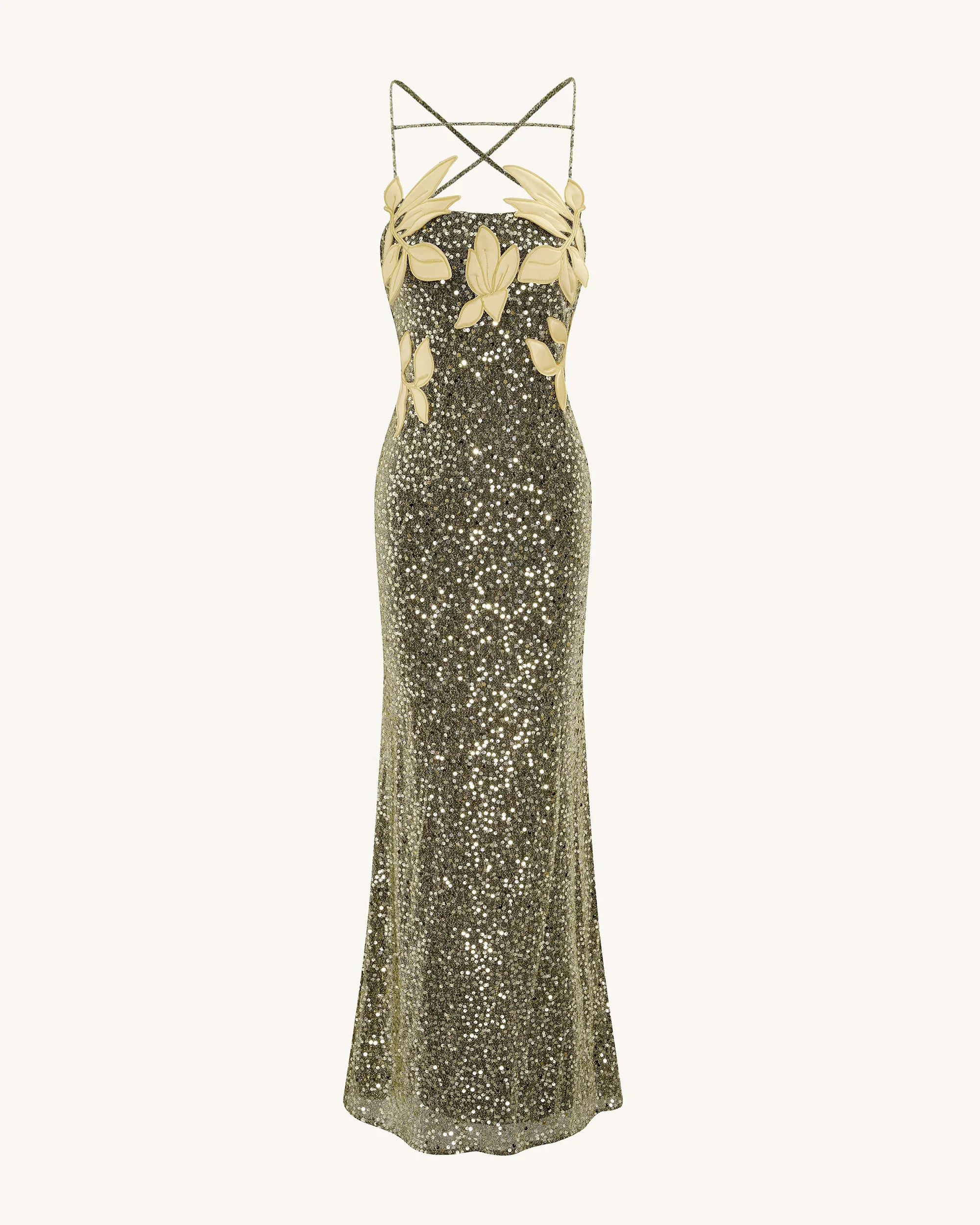 Araminta Sequined Gown with Floral Details - Gold - Image 4
