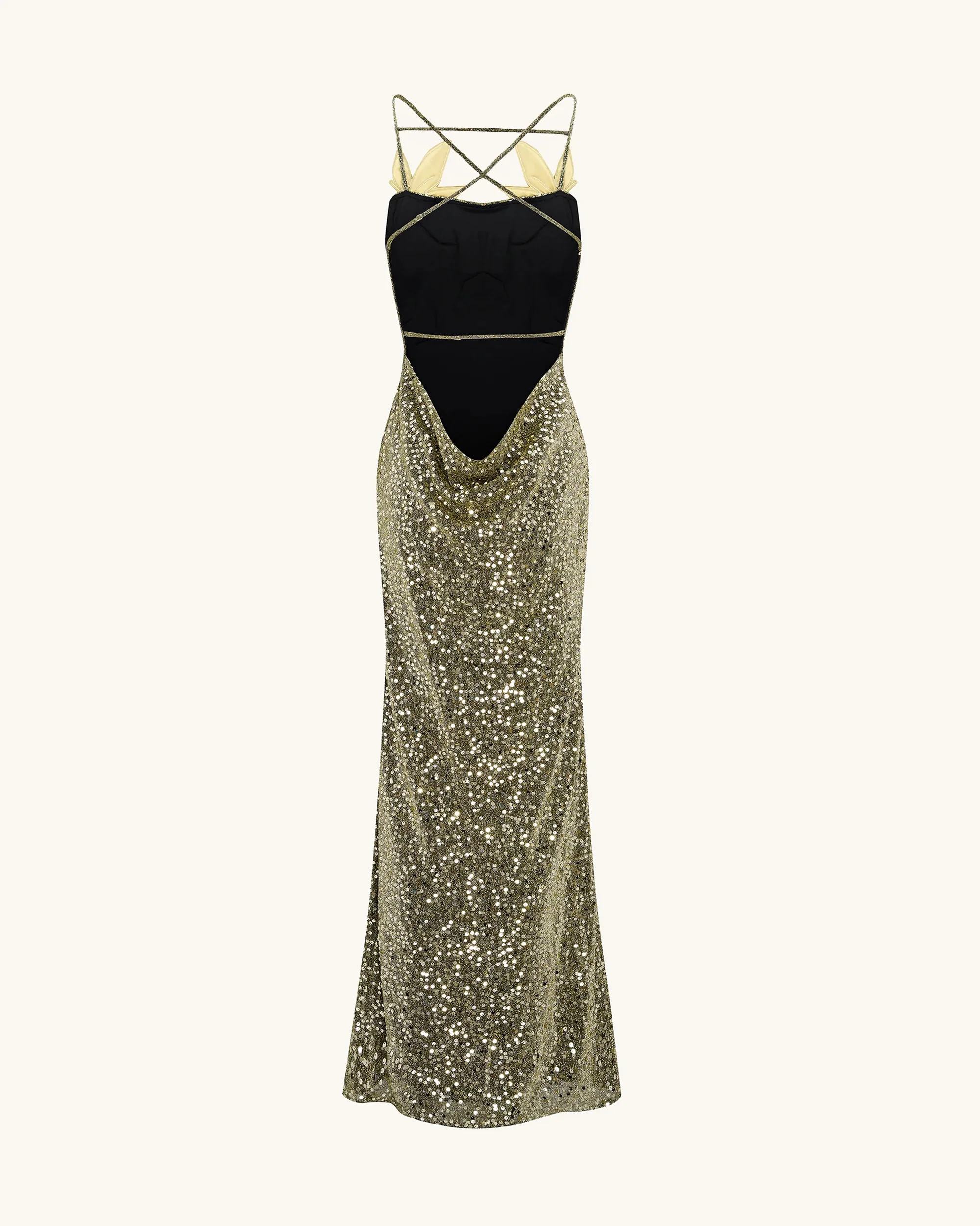 Araminta Sequined Gown with Floral Details - Gold - Image 6