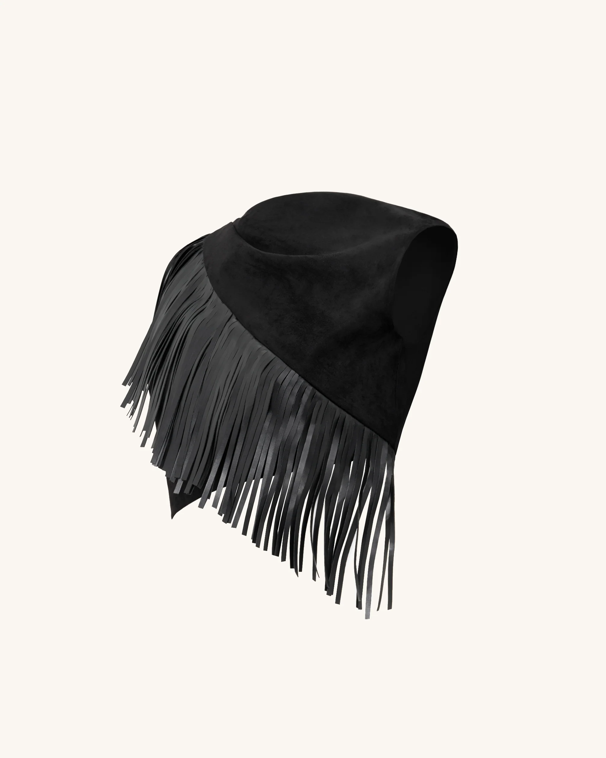 Ariana Asymmetric Fringe Sueded Top - Black - Image 5