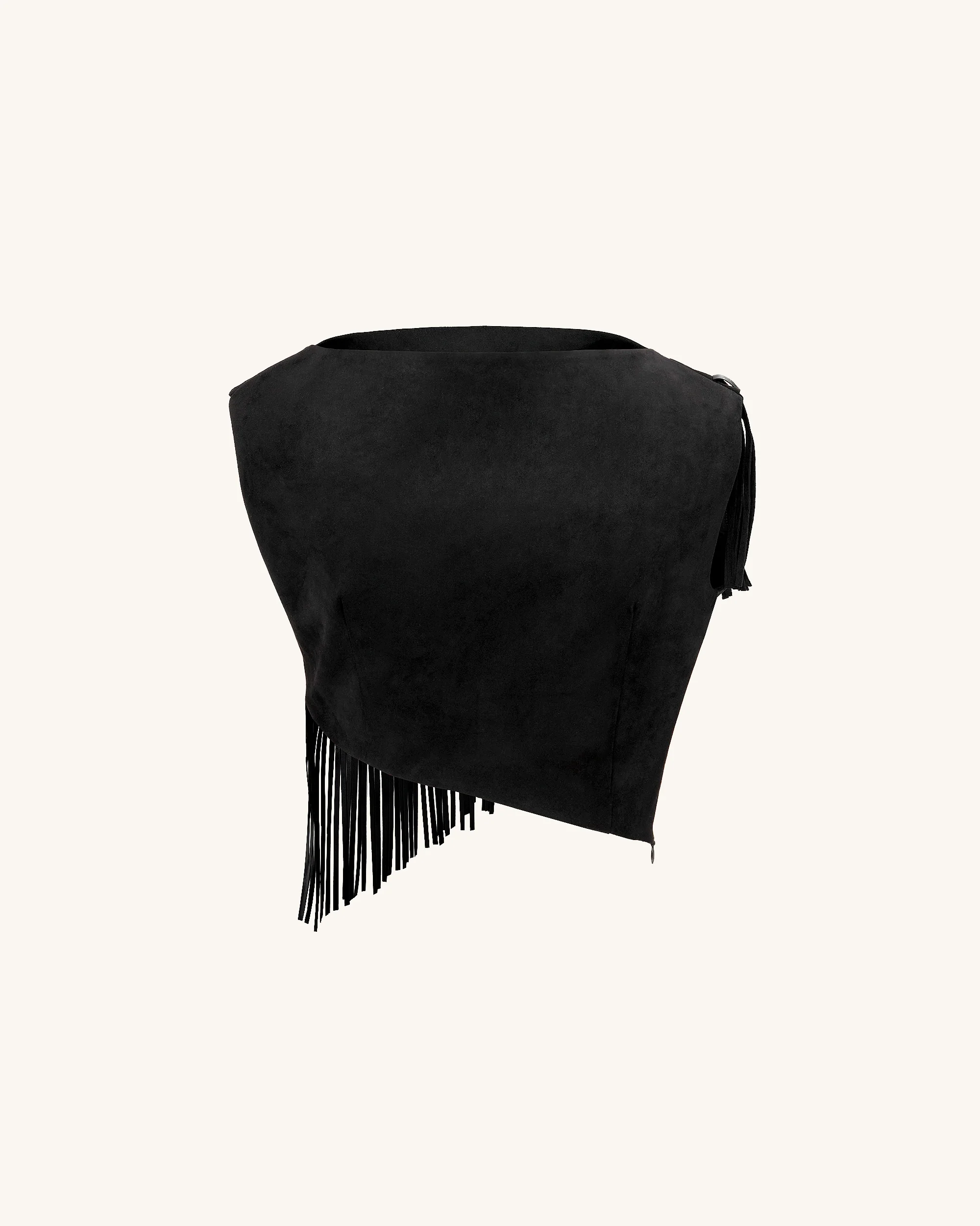 Ariana Asymmetric Fringe Sueded Top - Black - Image 6