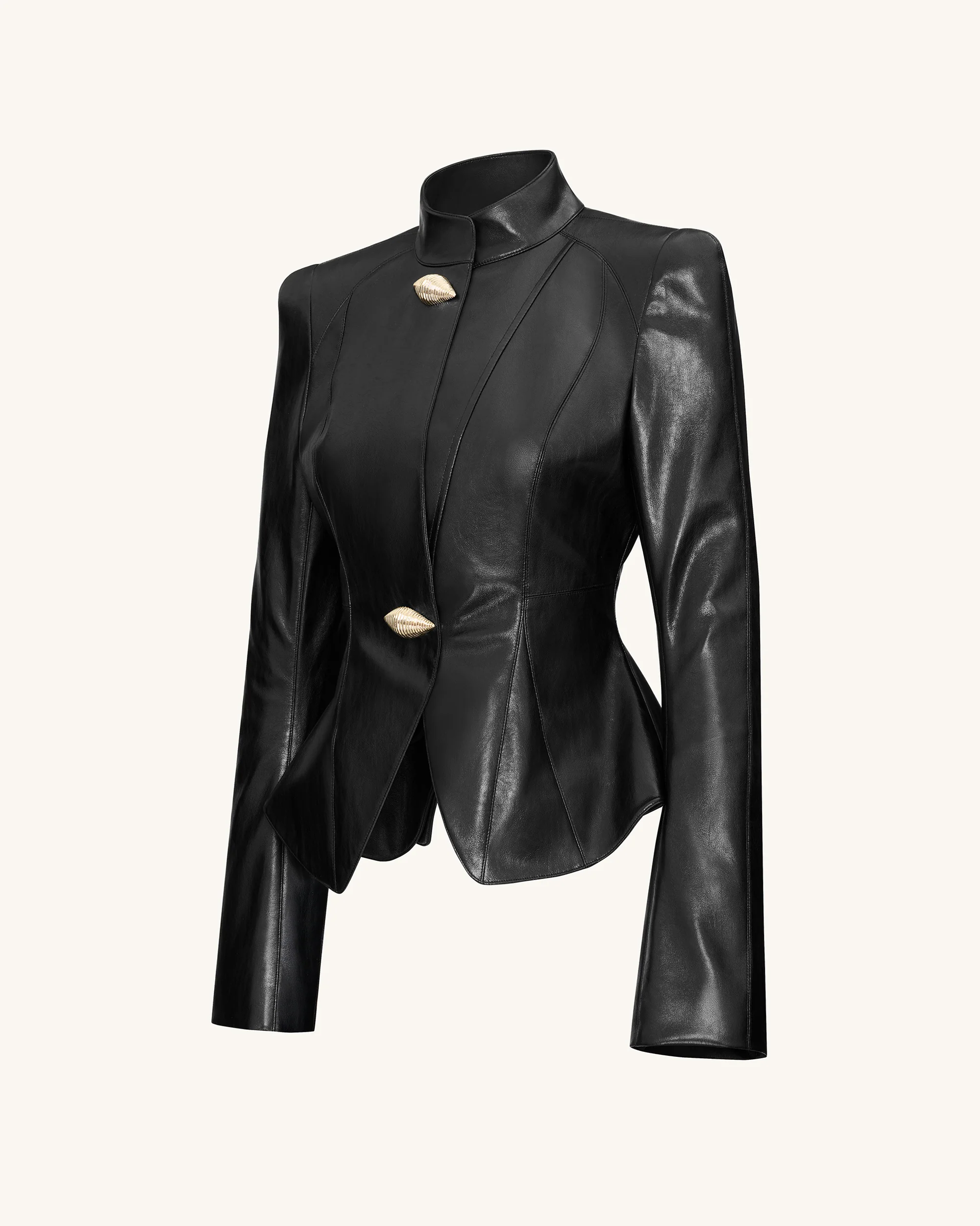 Autumn Metallic Conch PU Jacket - Black - Image 3