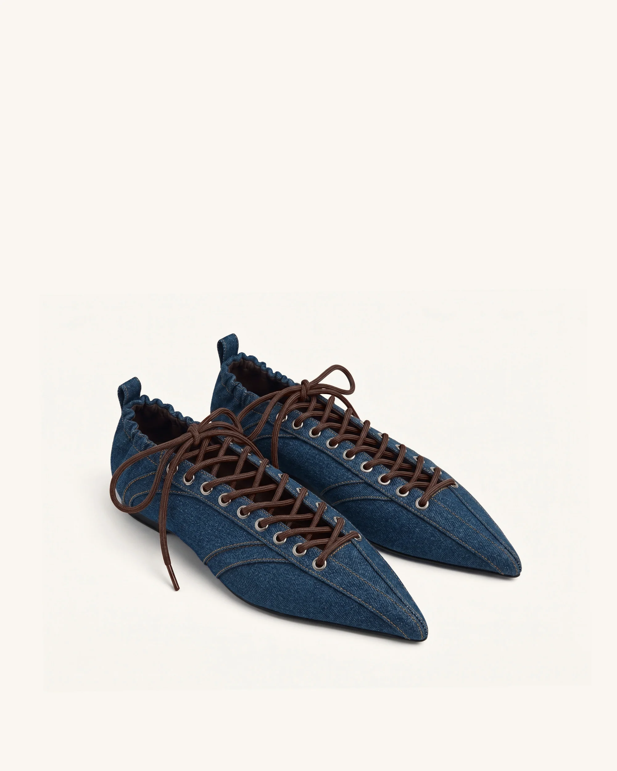 Ava Lace-Up Flats - Denim Blue - Image 2