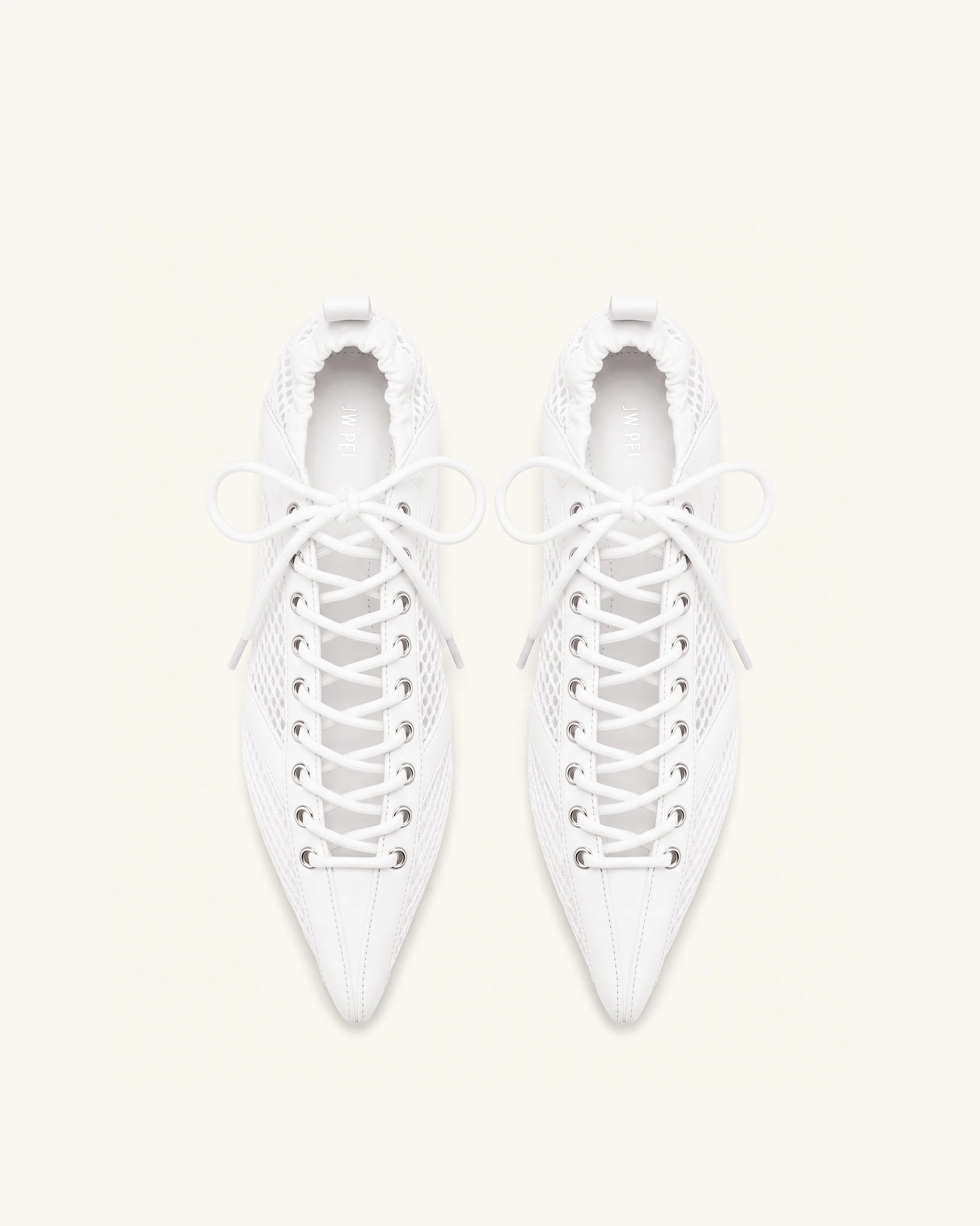 Ava Lace-Up Mesh Flats - White - Image 3