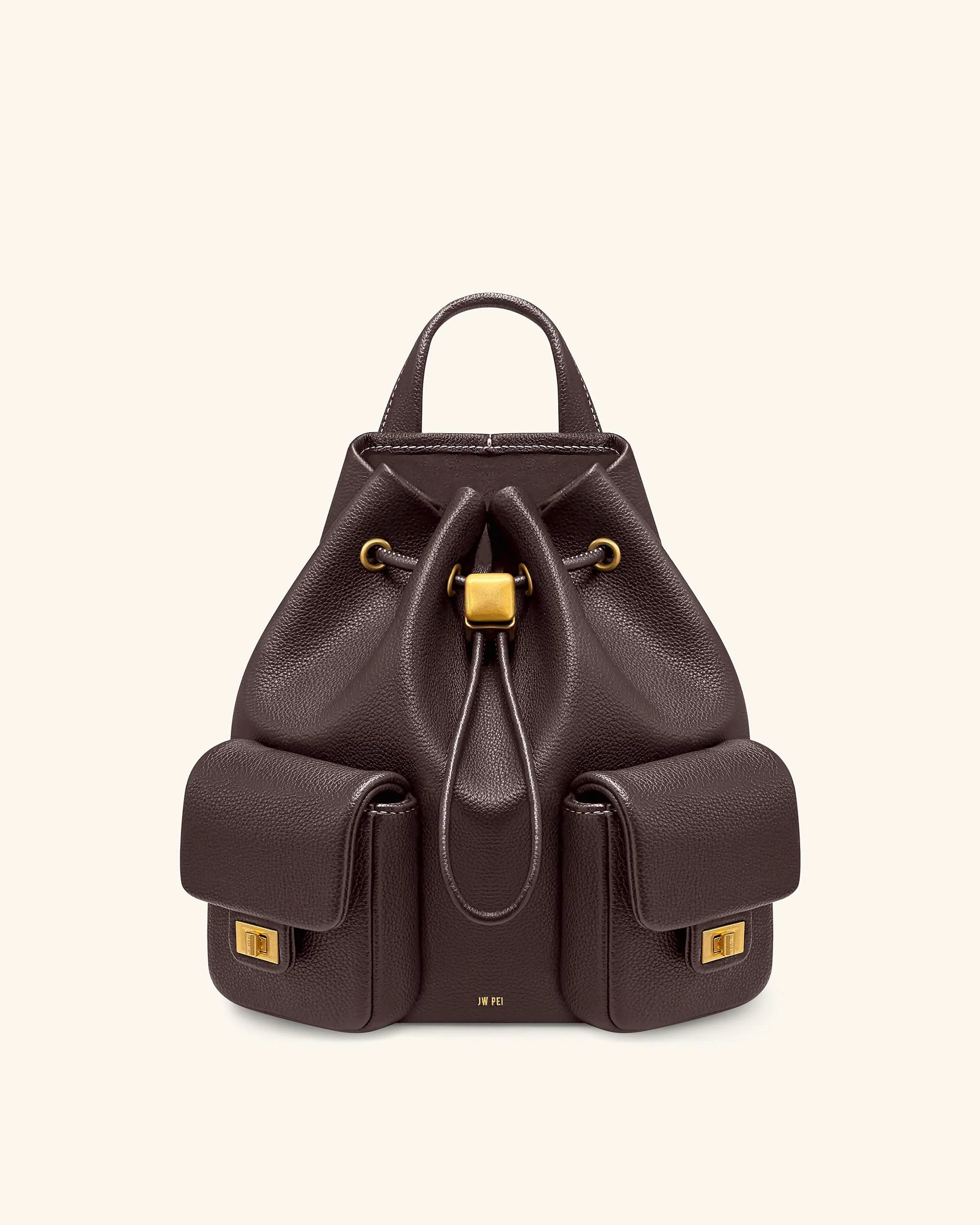 Avery Pebbled Drawstring Utility Backpack – Dark Brown