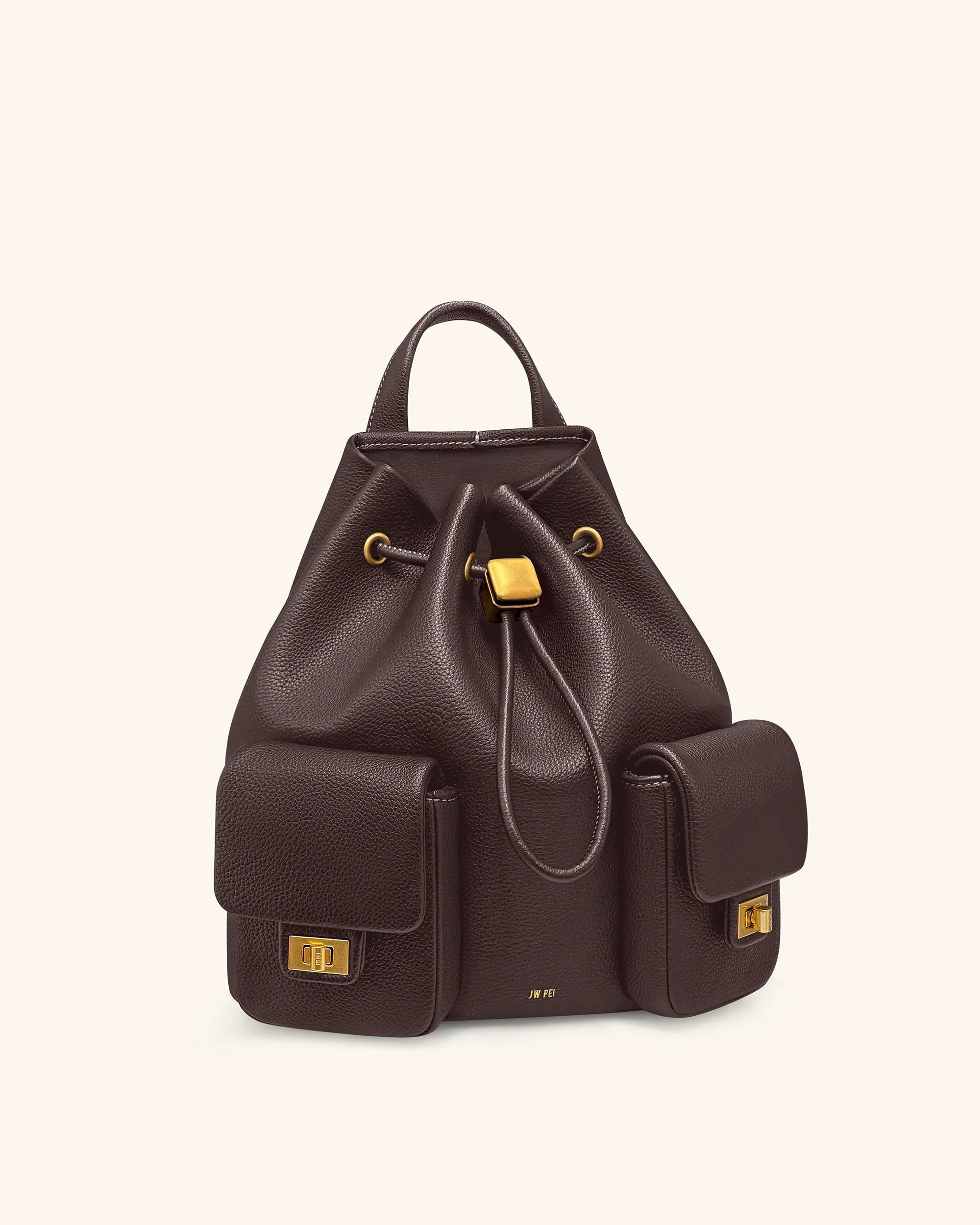 Avery Pebbled Drawstring Utility Backpack – Dark Brown - Image 2