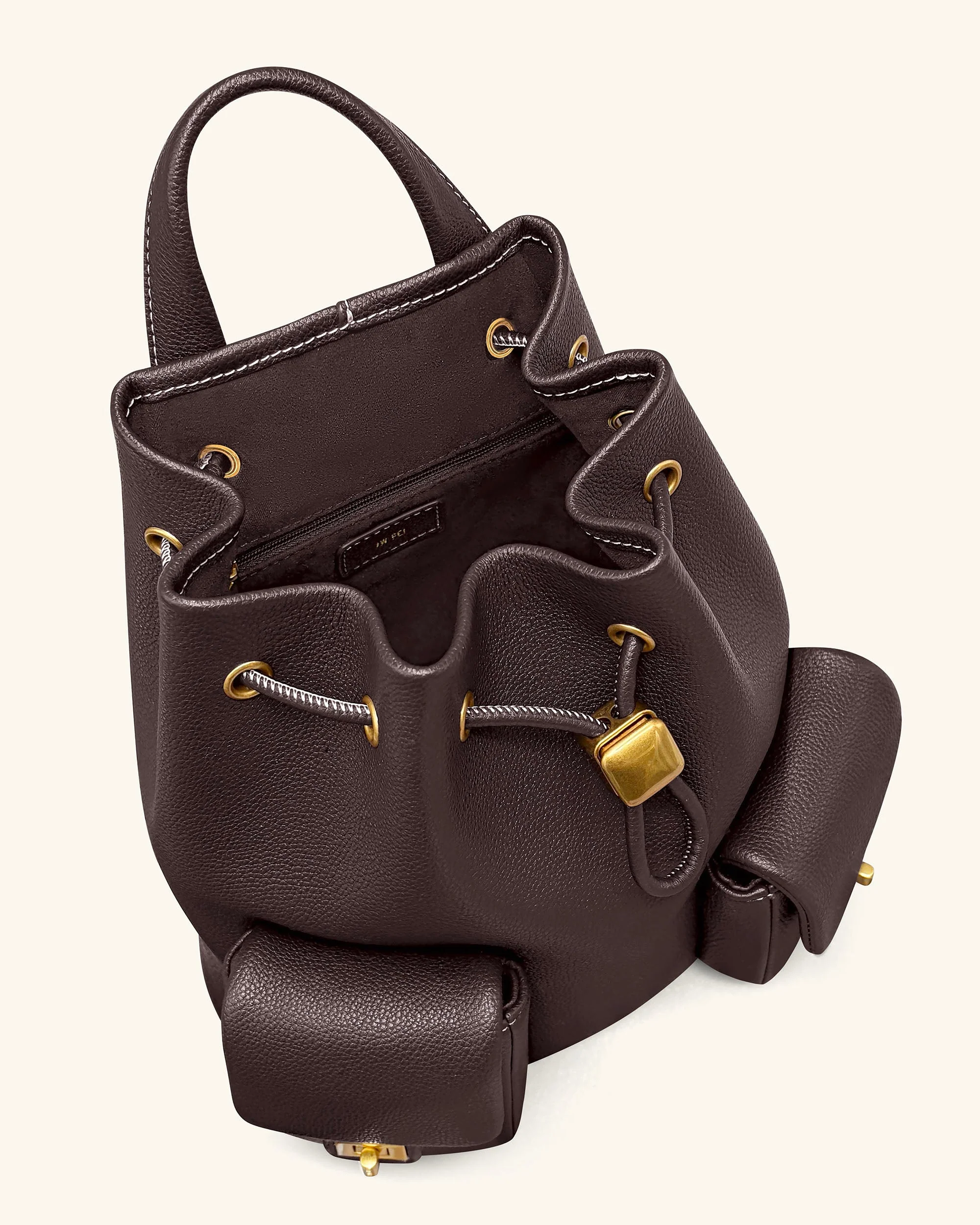 Avery Pebbled Drawstring Utility Backpack – Dark Brown - Image 5