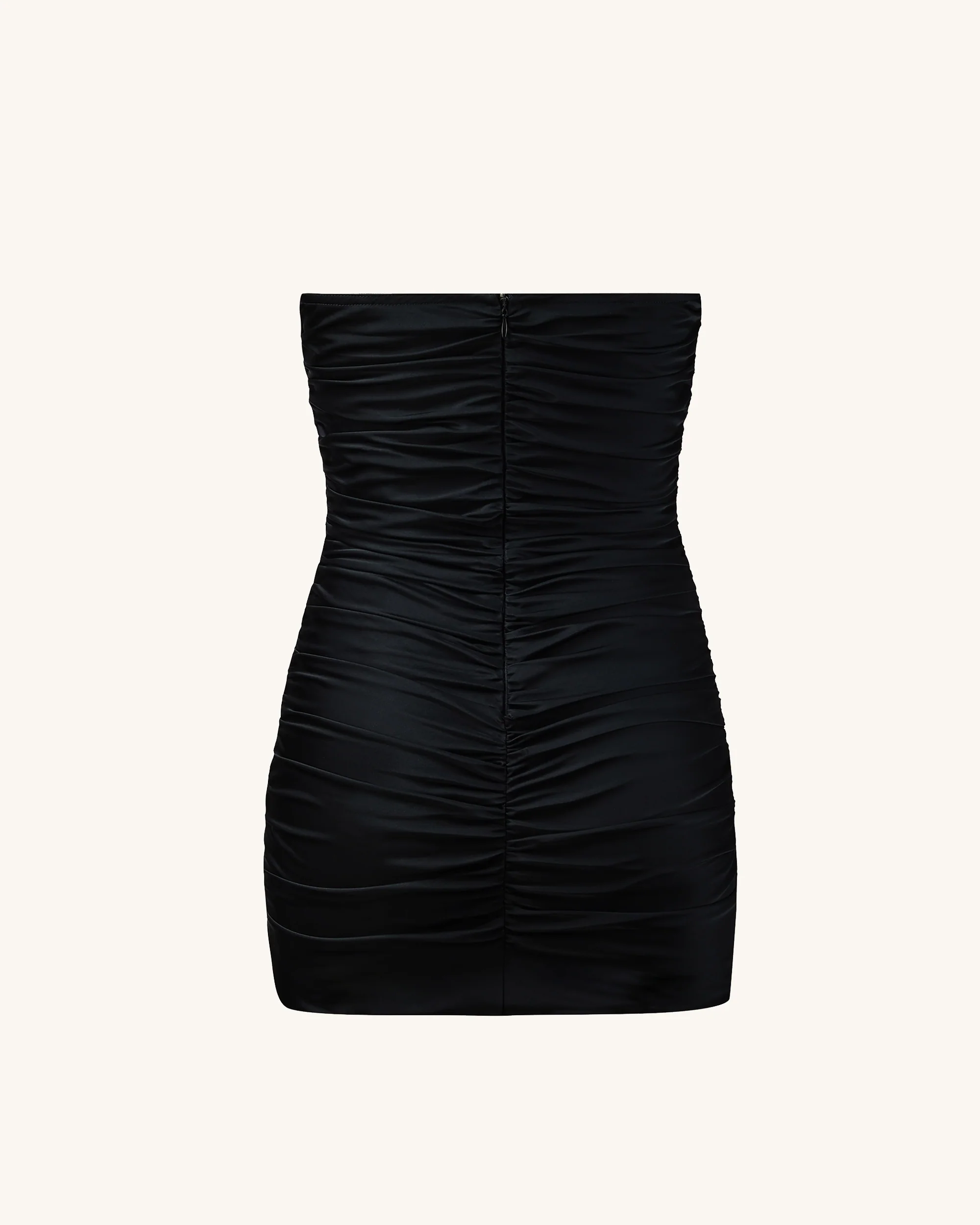 Bailee Black Floral Applique And Ruched Tube Mini Dress - Black - Image 3