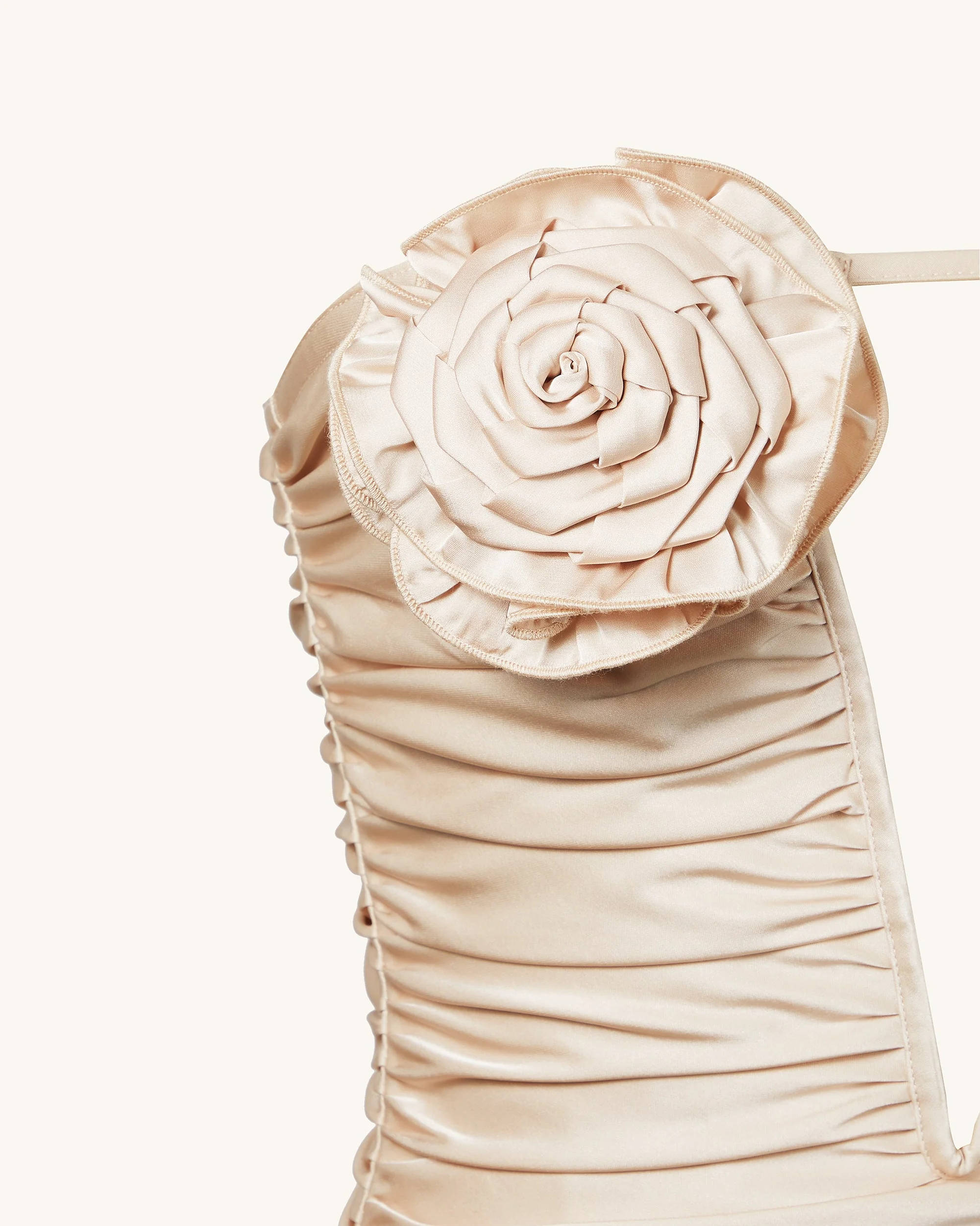 Bailee Apricot Floral Applique And Ruched Tube Mini Dress - Apricot - Image 4