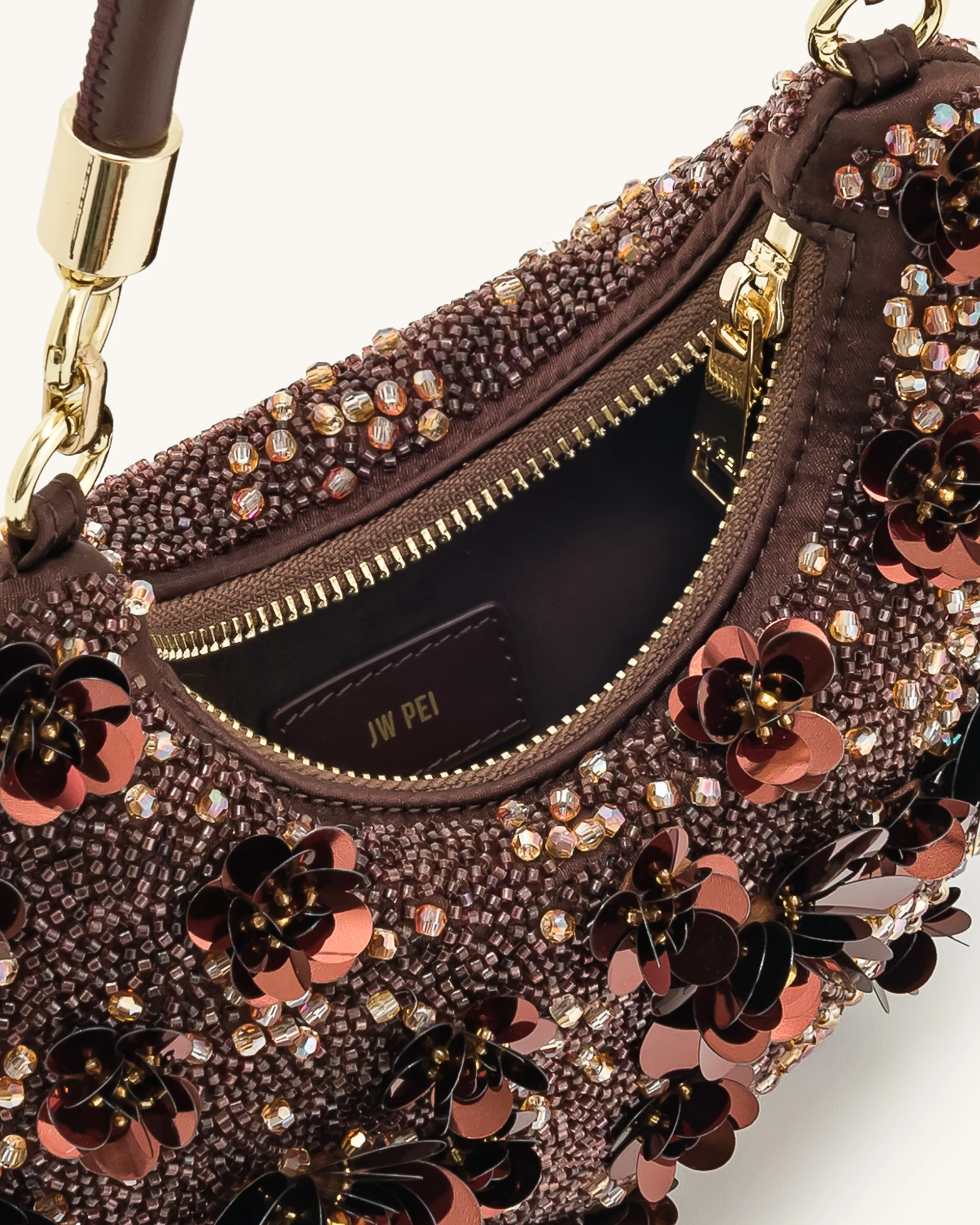Livia Beaded Floral Hobo Bag - Brown - Image 4