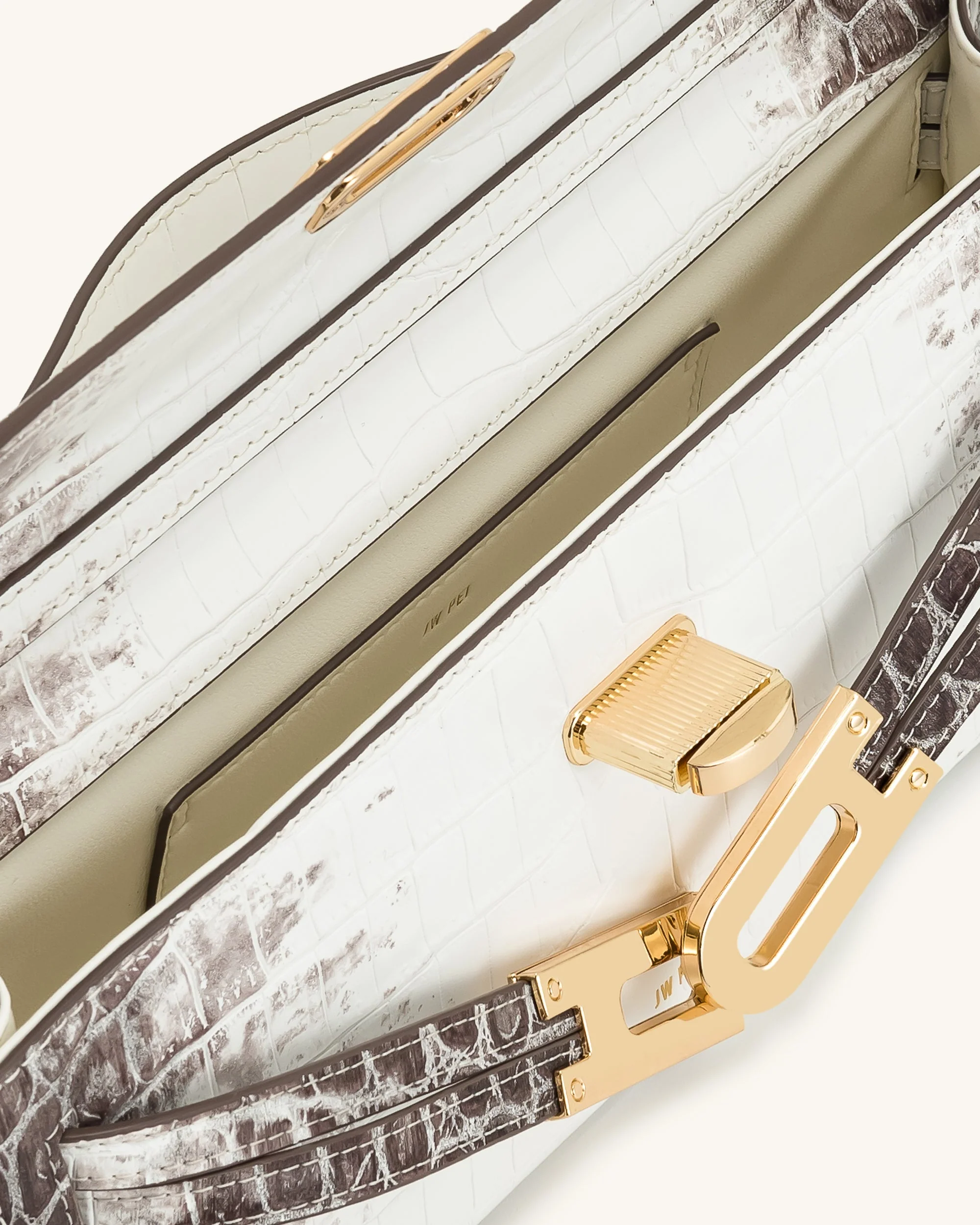 Bria Structured Top Handle Bag - White Croc - Image 5