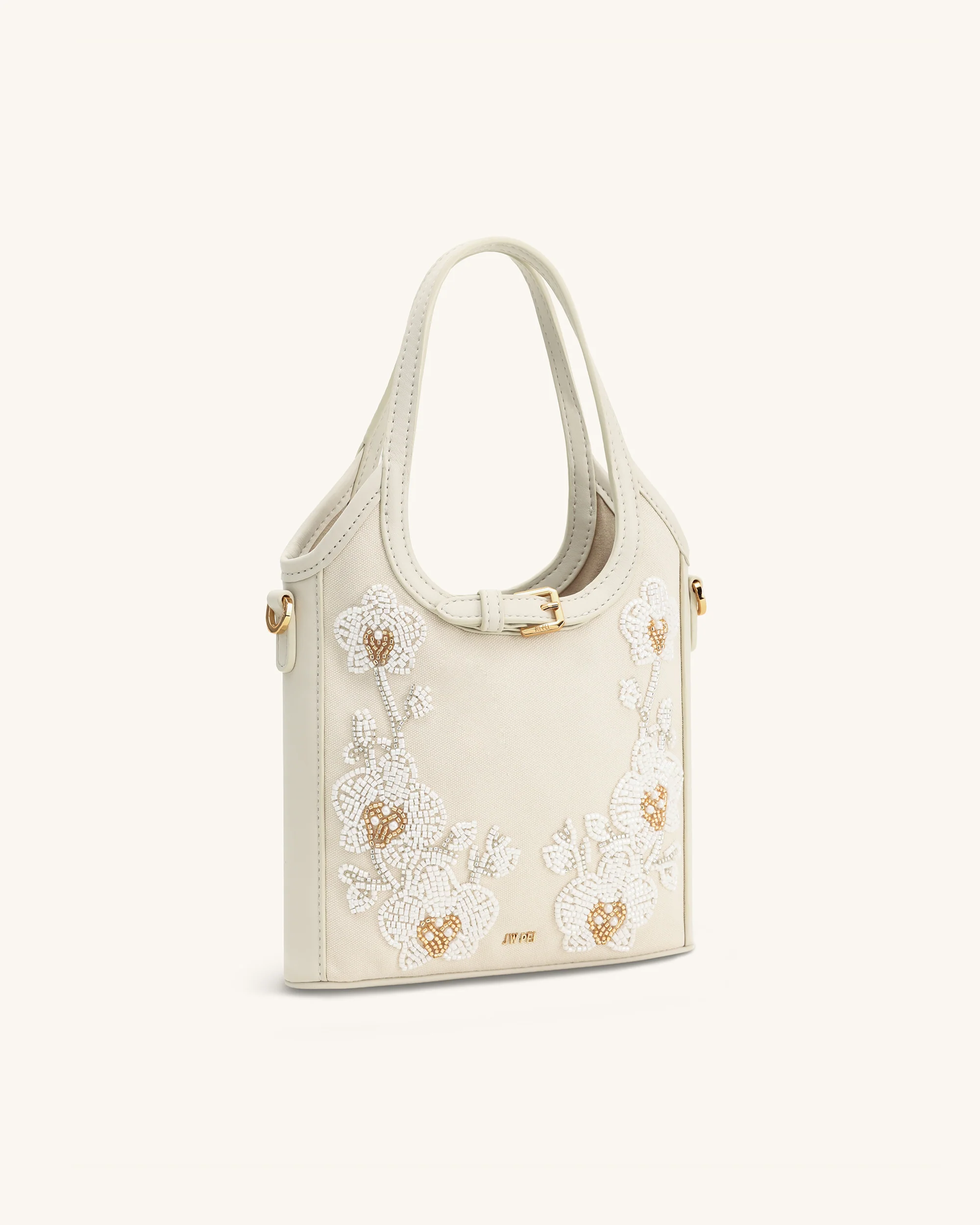 Brooke Mini Belted Embellished Orchid Beaded Top Handle Bag - Ivory - Image 2