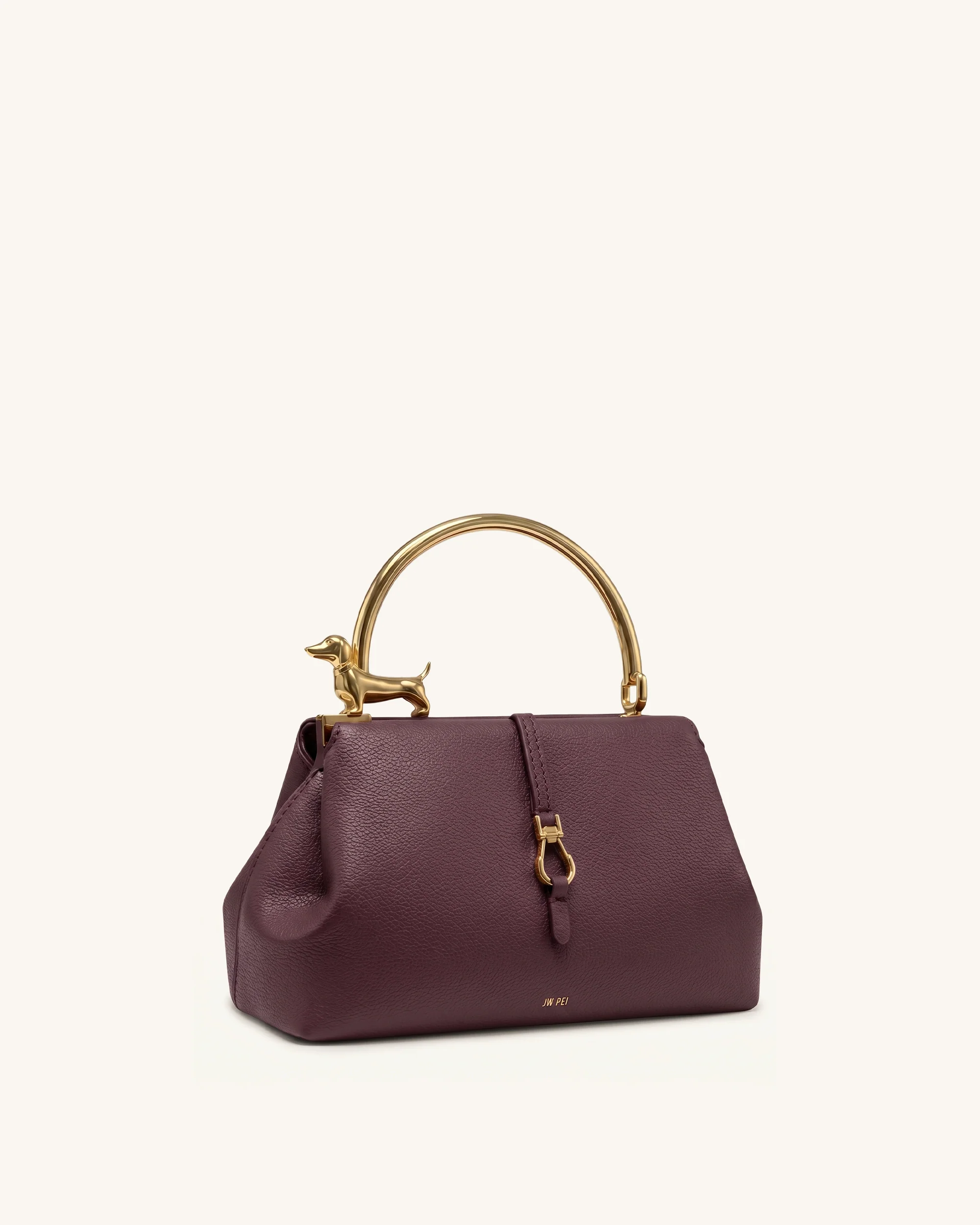 Bruna Dachshund Metal Handle Top Handle Bag - Burgundy - Image 2