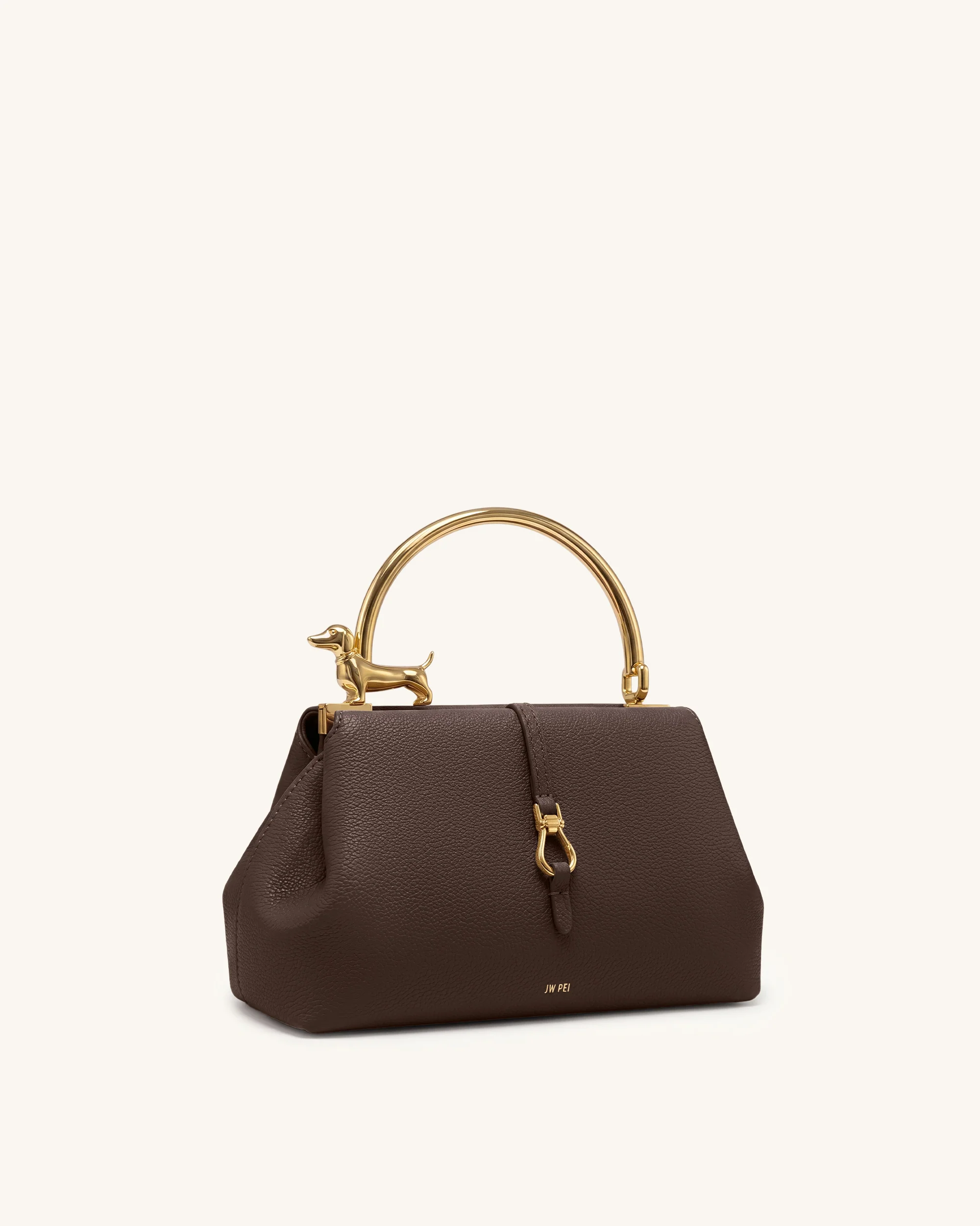 Bruna Dachshund Metal Handle Top Handle Bag - Dark Brown - Image 2