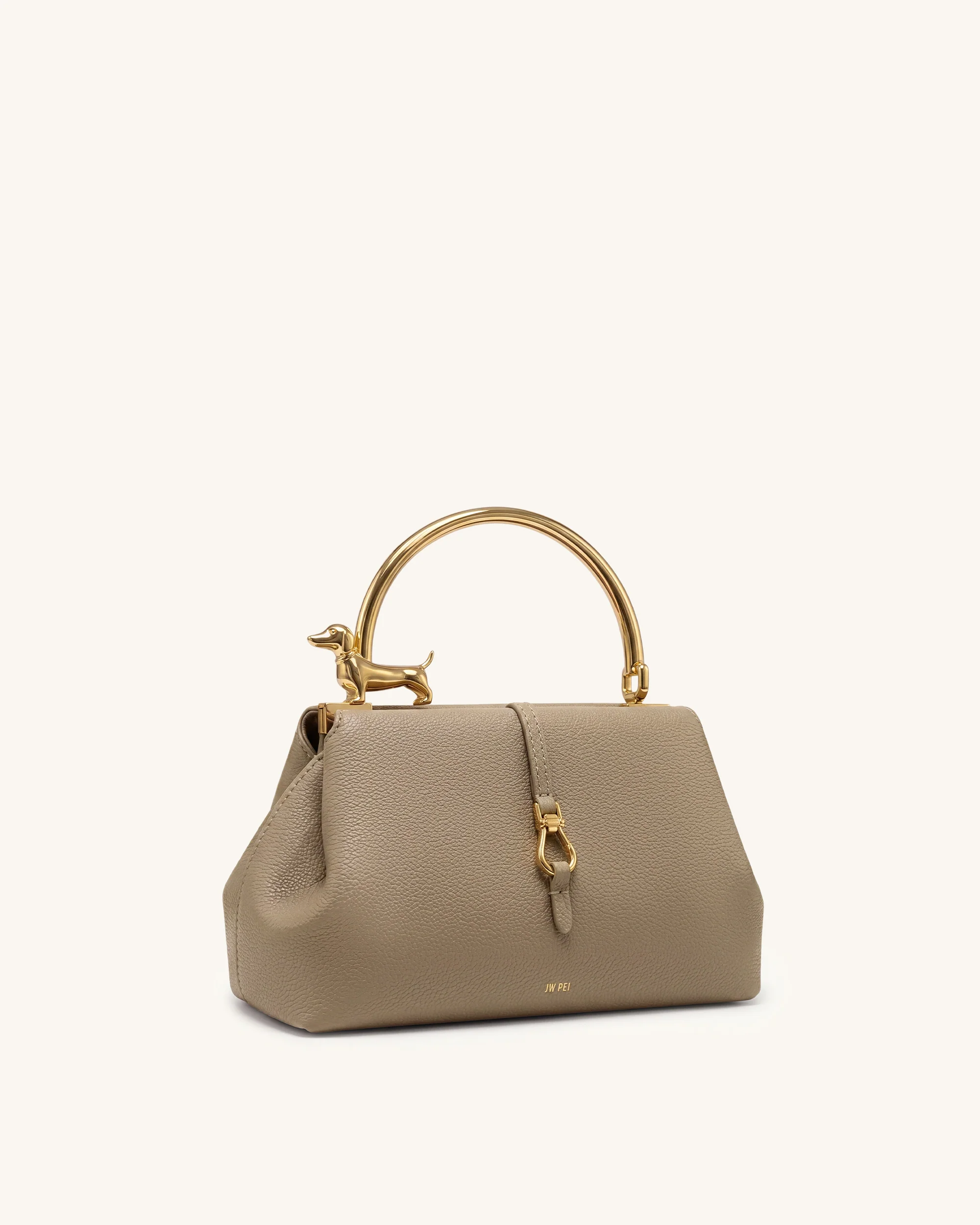 Bruna Dachshund Metal Handle Top Handle Bag - Light Brown - Image 2