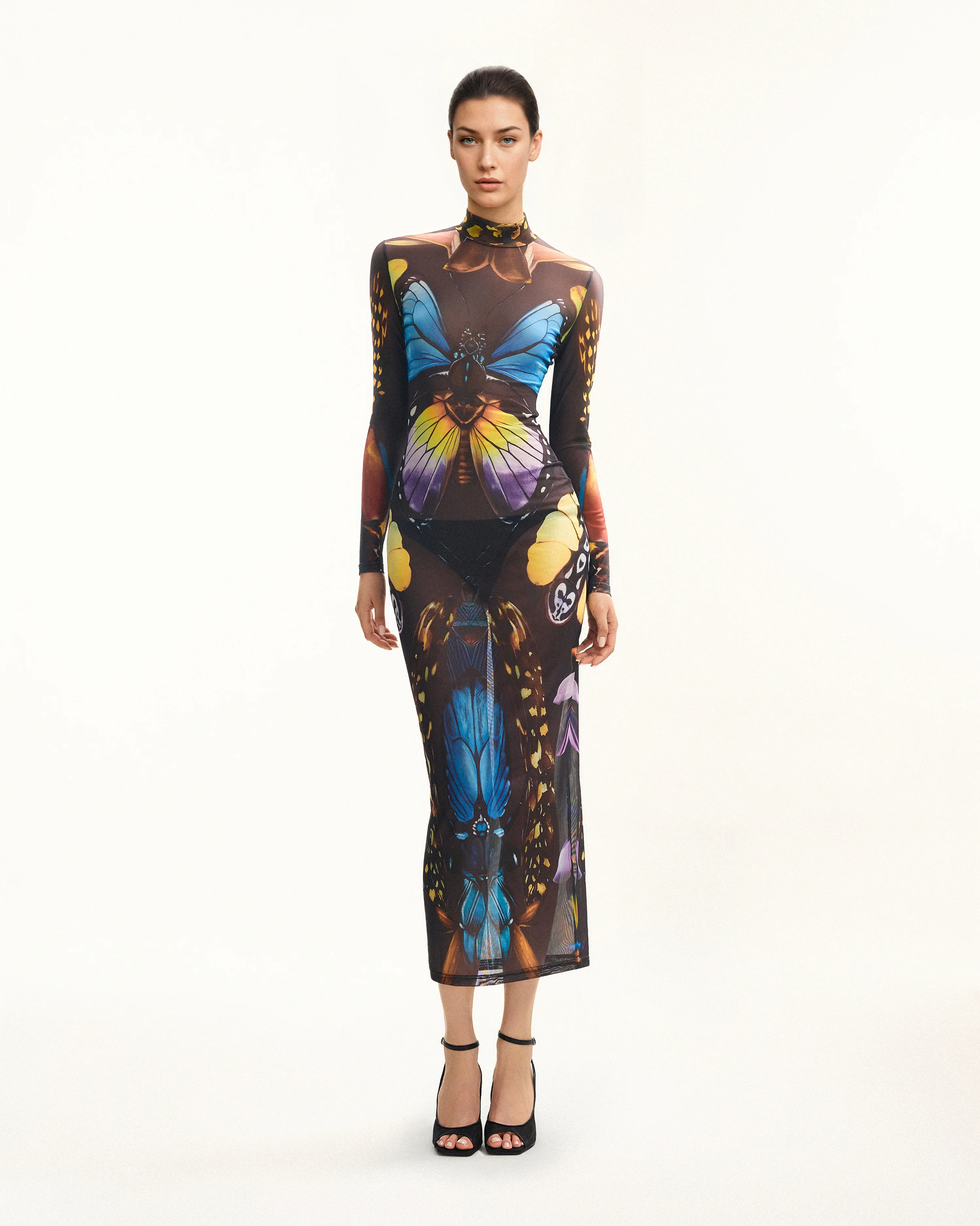 Butterfly Mesh Maxi Dress - Multicolor