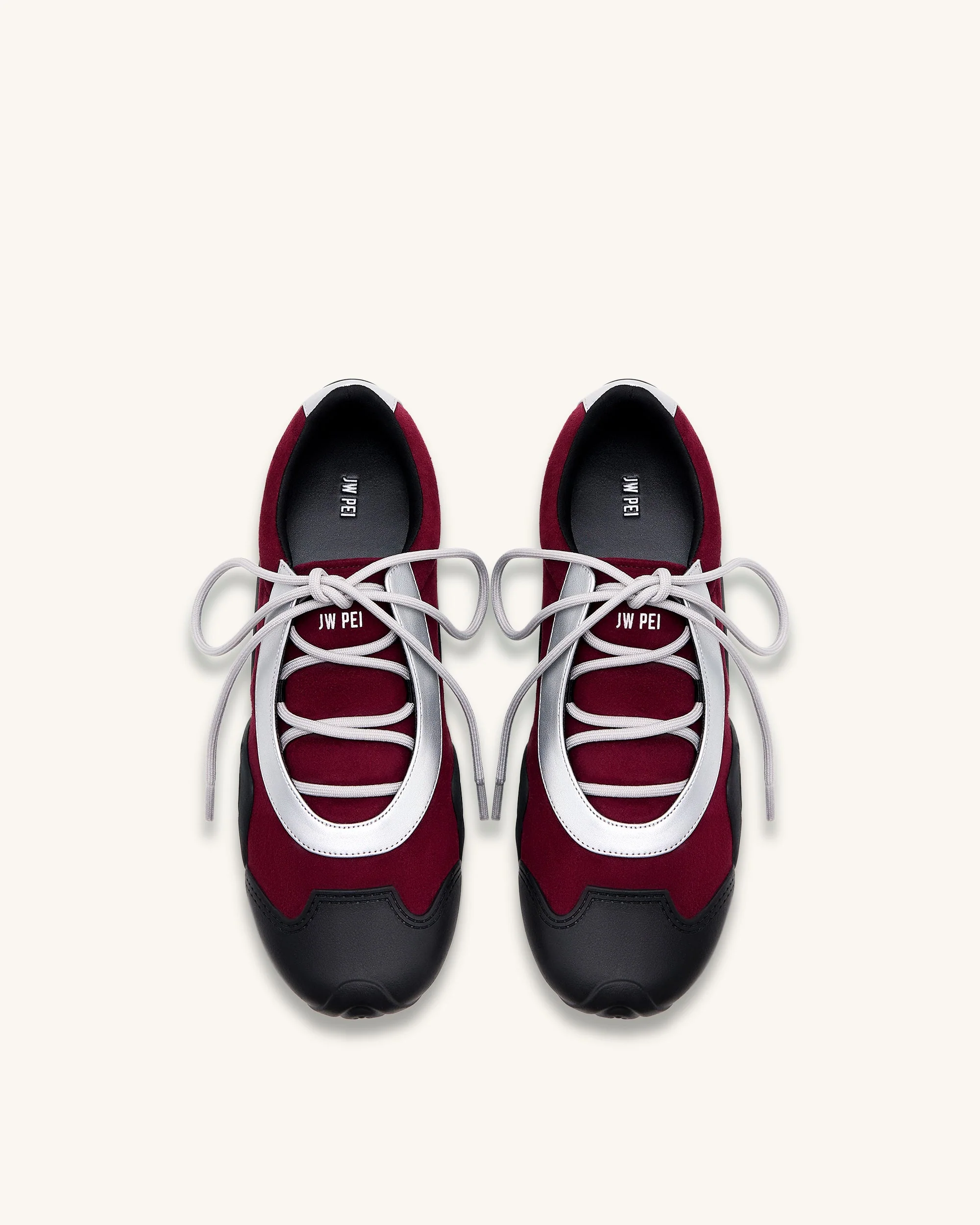 Caitlin Faux Suede Lace-up Ballerina Sneakers - Burgundy & Light Grey - Image 4