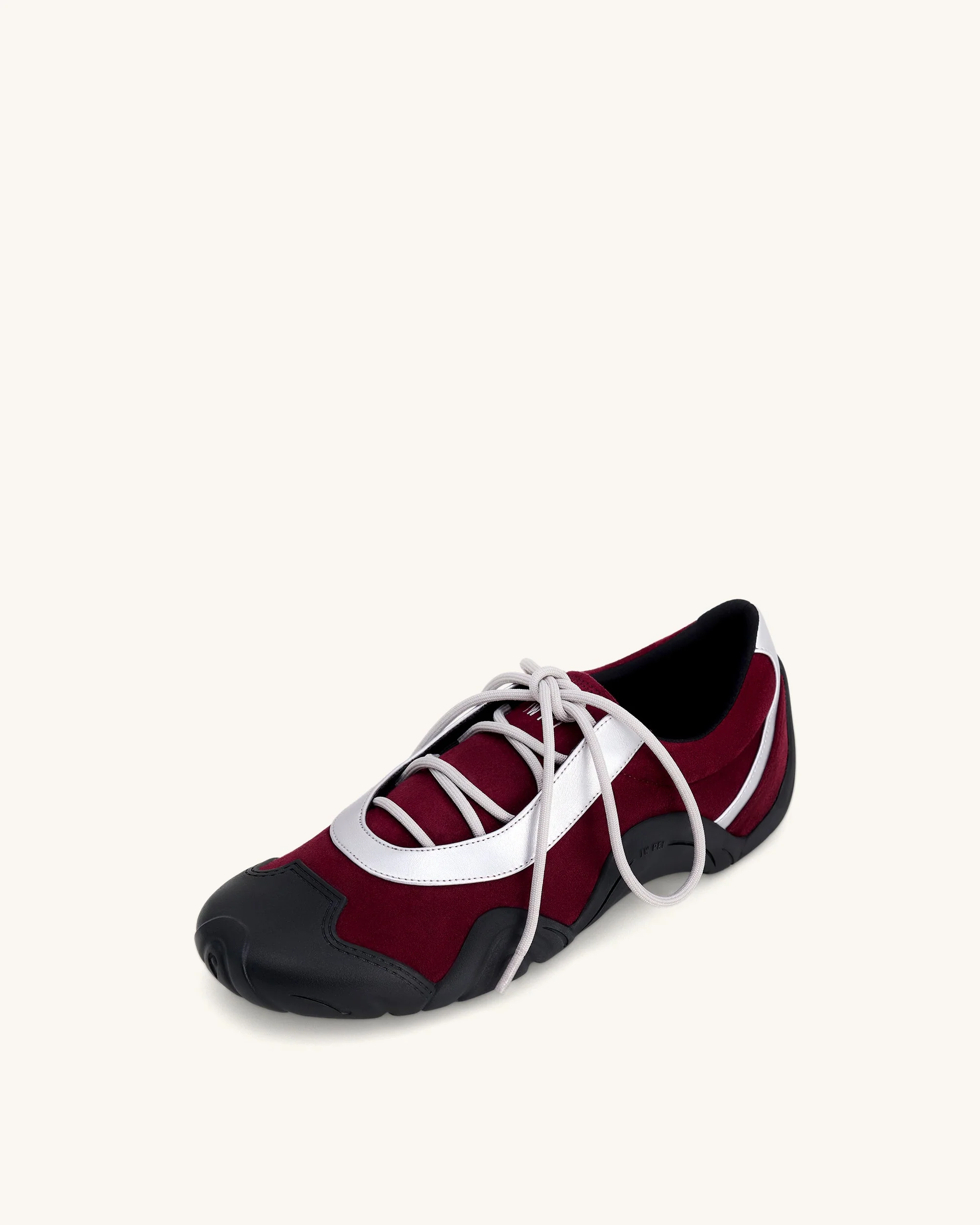 Caitlin Faux Suede Lace-up Ballerina Sneakers - Burgundy & Light Grey - Image 6