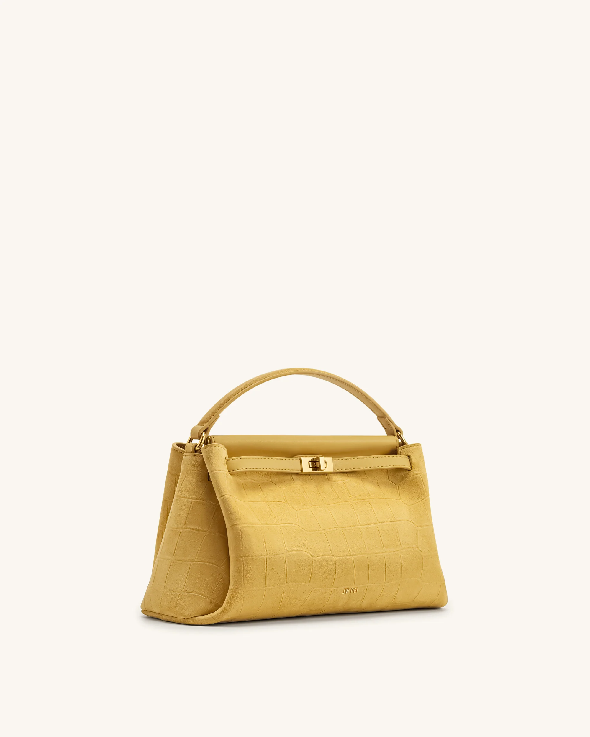 Carmen Faux Suede Croc-Embossed Top Handle Bag - Yellow - Image 2