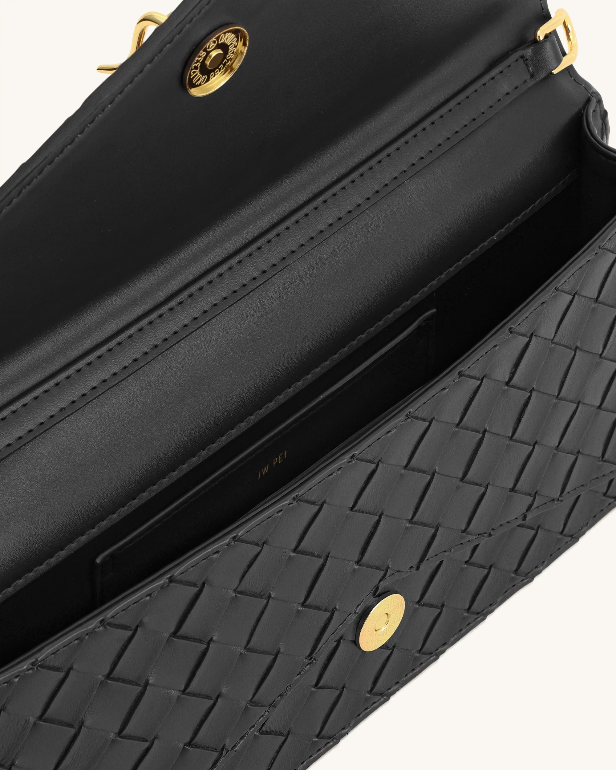 Celeste Woven Textured Envelope Top Handle Bag - Black - Image 4