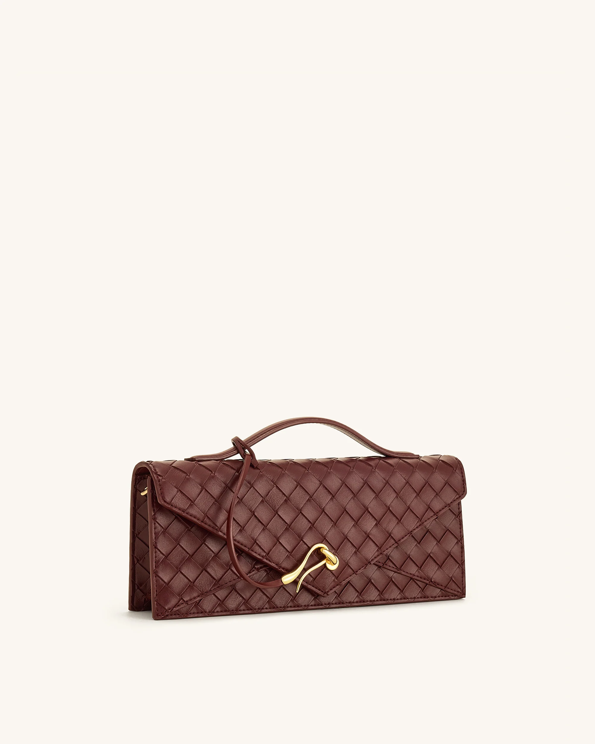 Celeste Woven Textured Envelope Top Handle Bag - Burgundy - Image 2