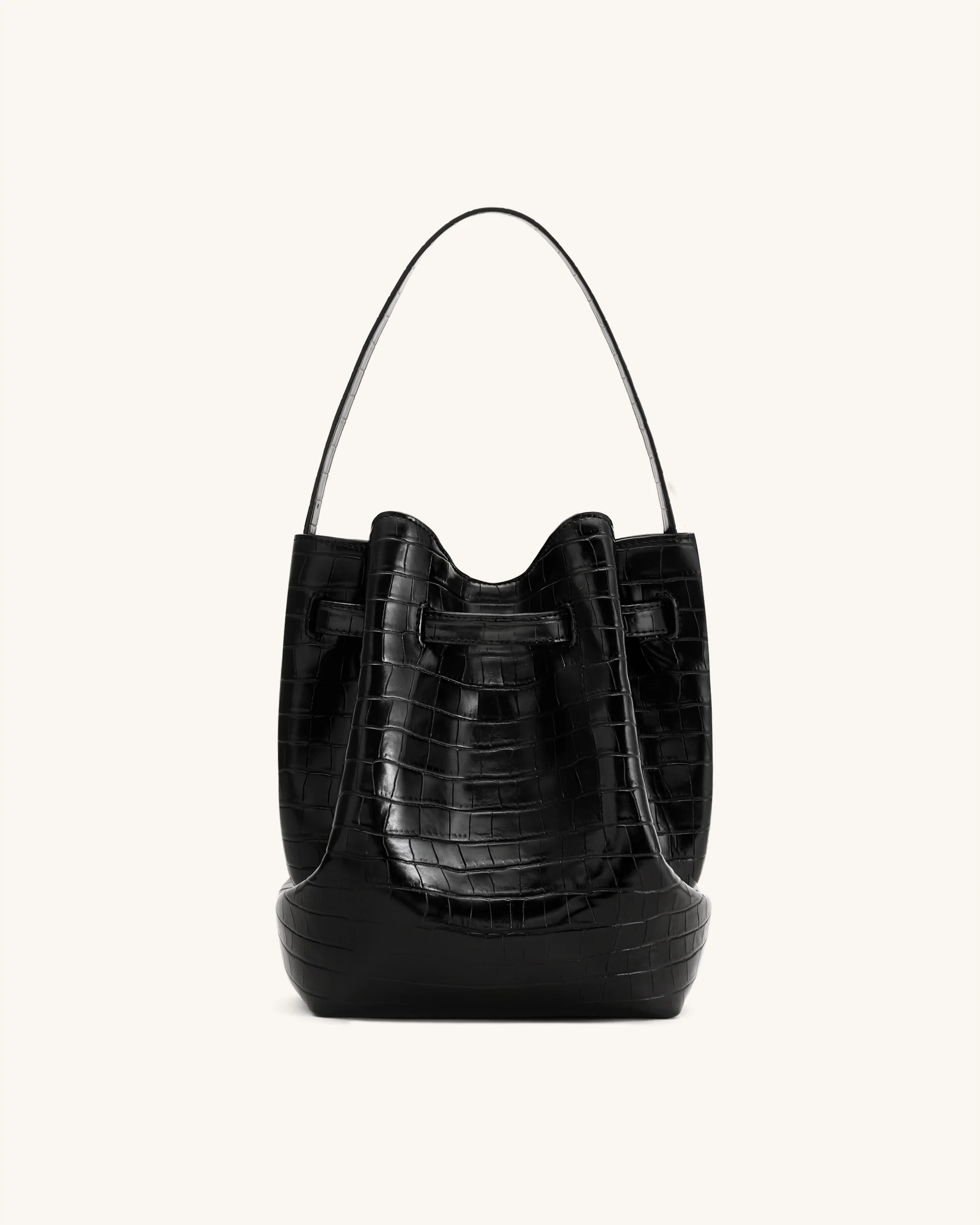 Clara Lock Accent Bucket Shoulder Bag - Black Croc - Image 3