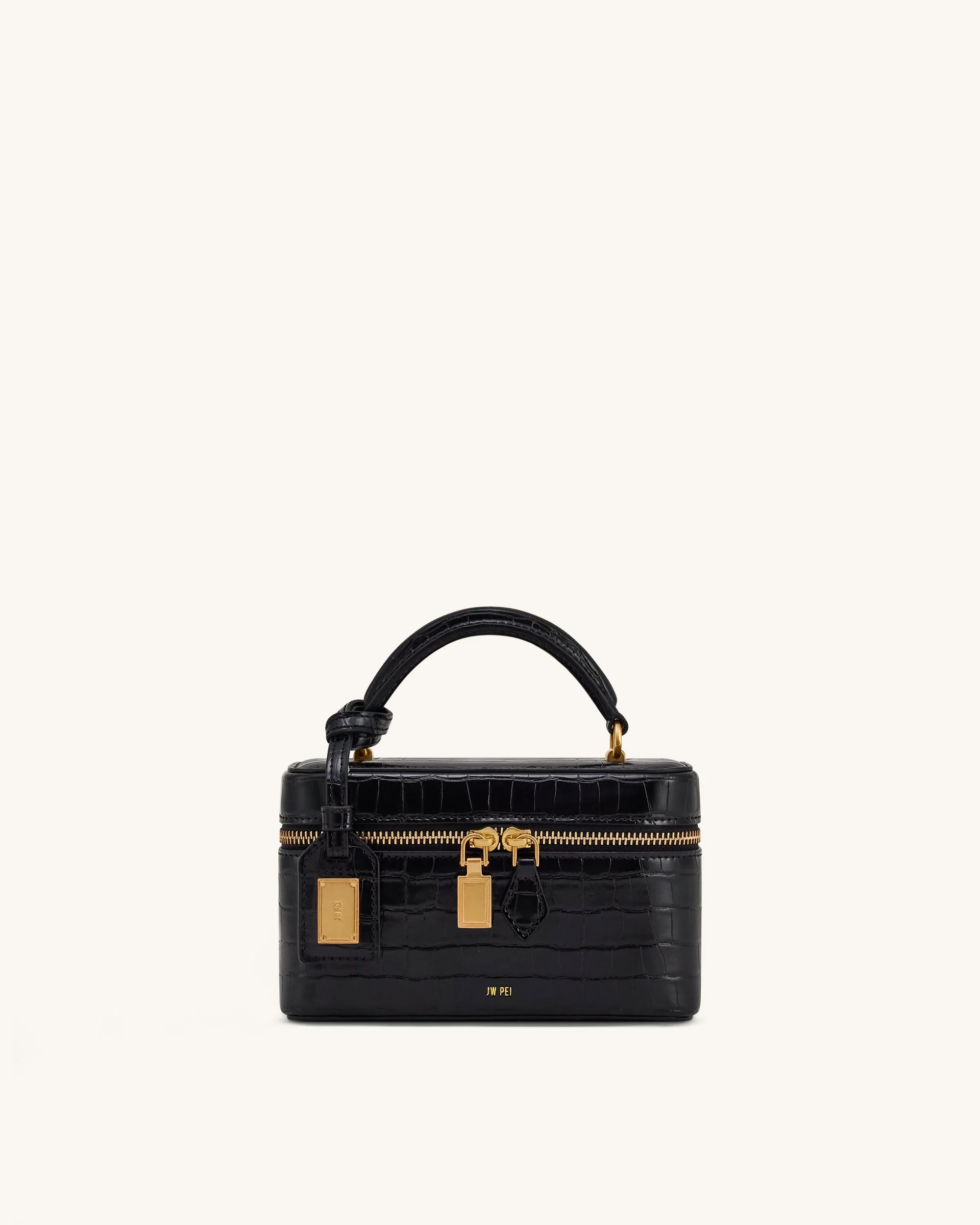 Cleo Box Shape Top Handle Bag - Black Croc