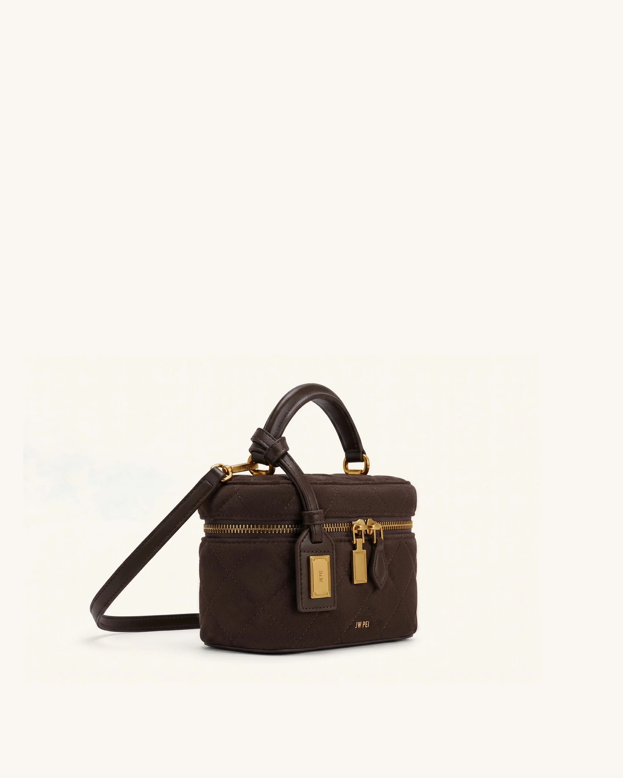 Cleo Faux Suede Box Shape Top Handle Bag - Dark Chocolate Brown - Image 2
