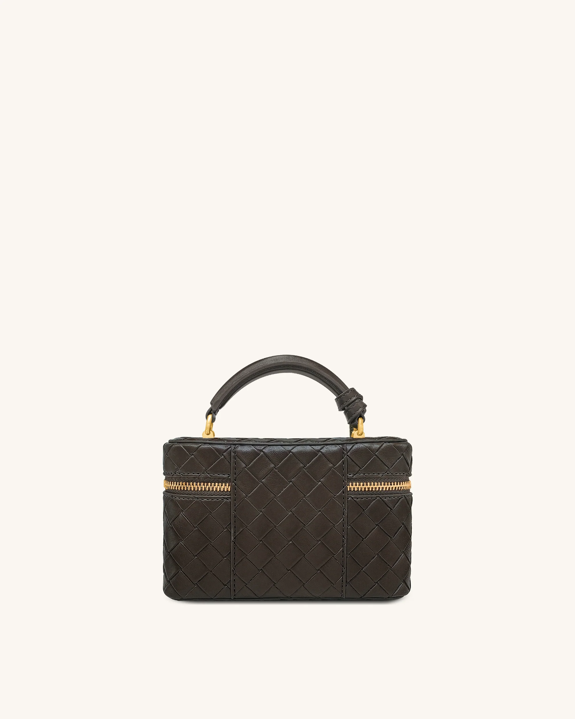 Cleo Woven Texture Box Shape Top Handle Bag - Dark Brown - Image 3