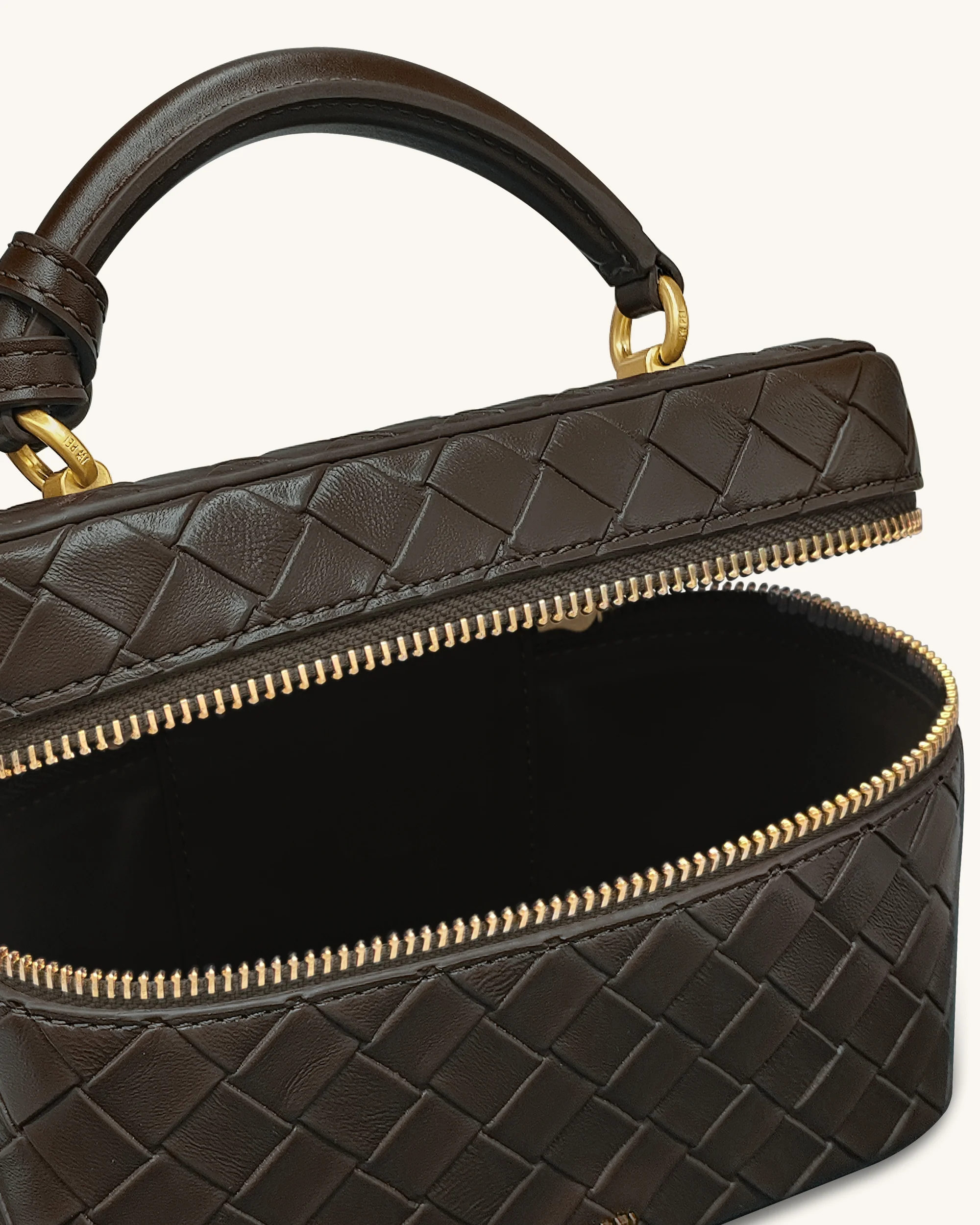 Cleo Woven Texture Box Shape Top Handle Bag - Dark Brown - Image 4