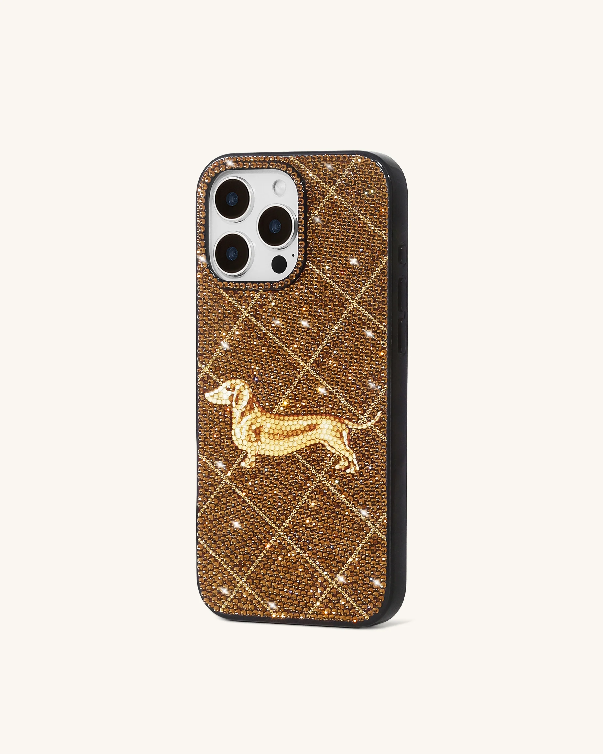Dachshund Motif Artificial Crystal Phone Case - Brown - Image 2
