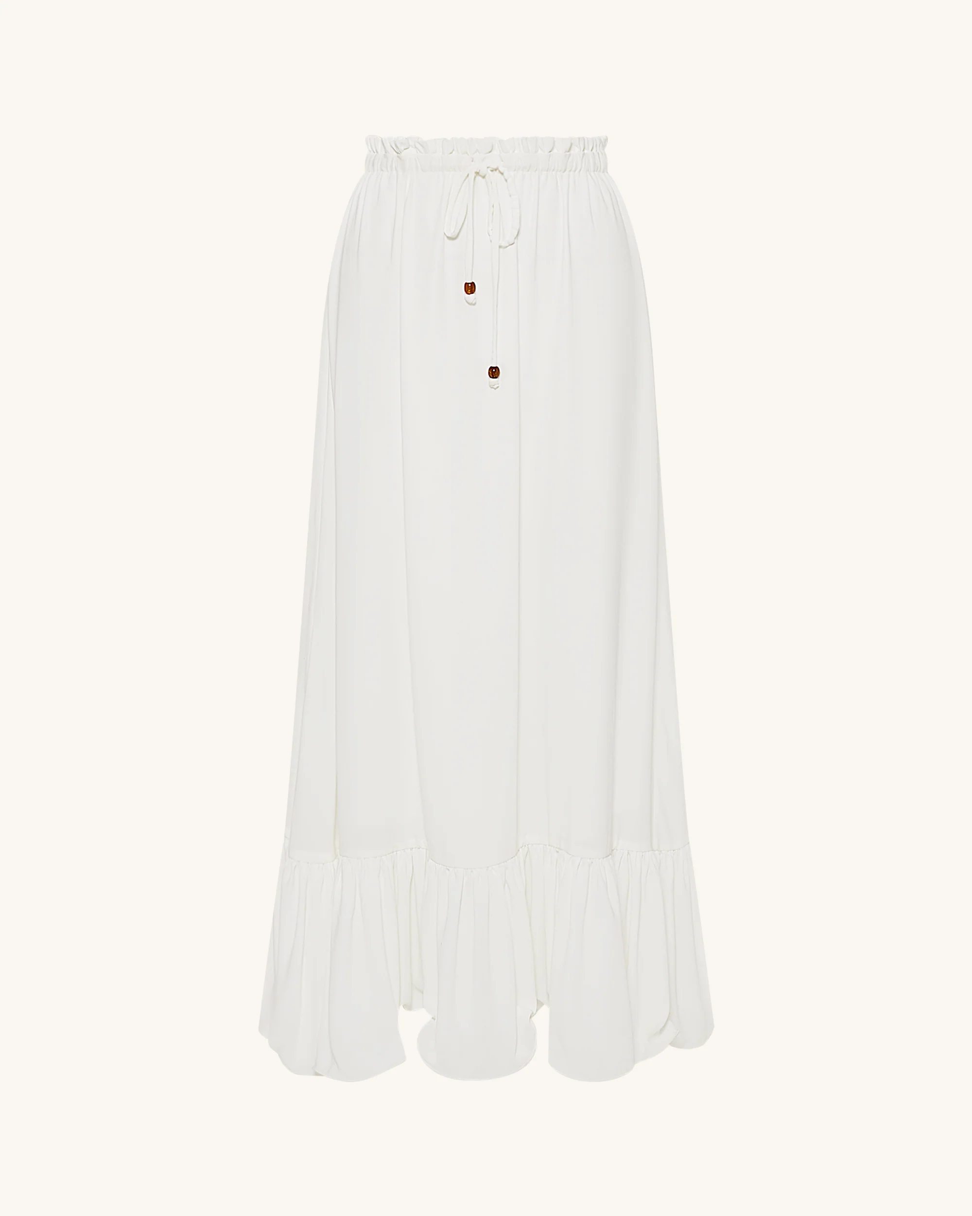 Drawstring Chiffon Maxi Skirt - White - Image 3