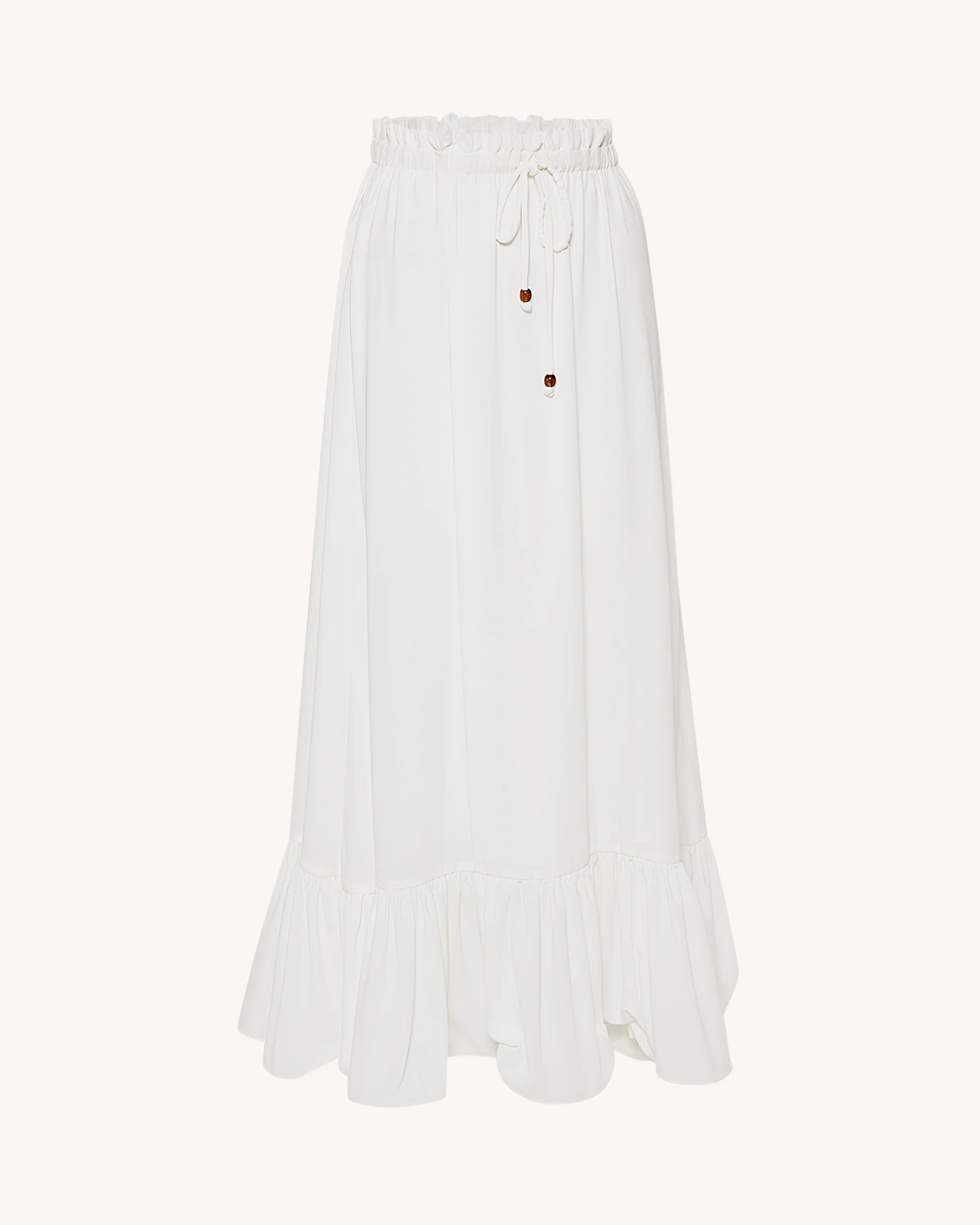 Drawstring Chiffon Maxi Skirt - White - Image 4