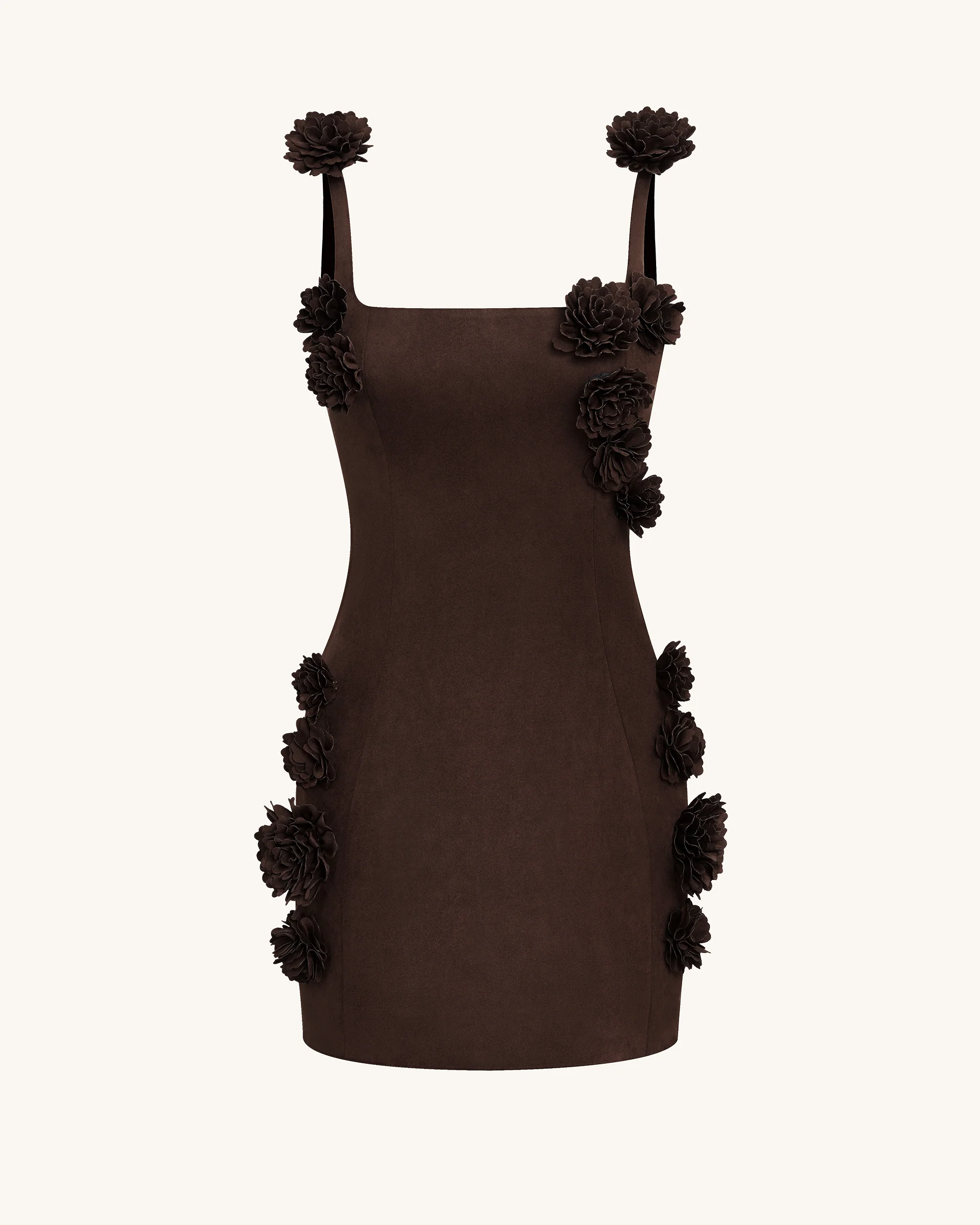 Elaina Rosette Applique Mini Dress - Chocolate Brown - Image 3