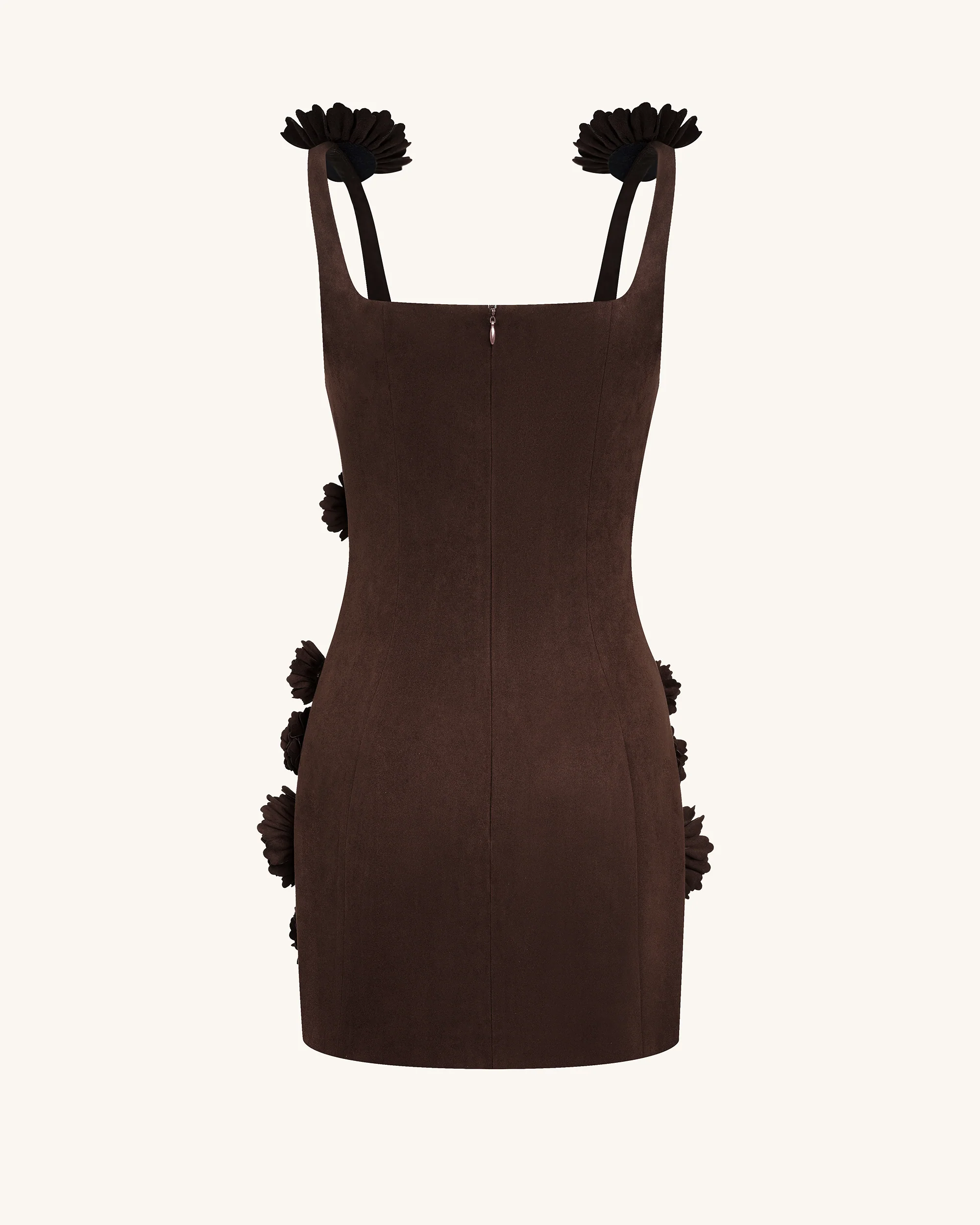 Elaina Rosette Applique Mini Dress - Chocolate Brown - Image 5