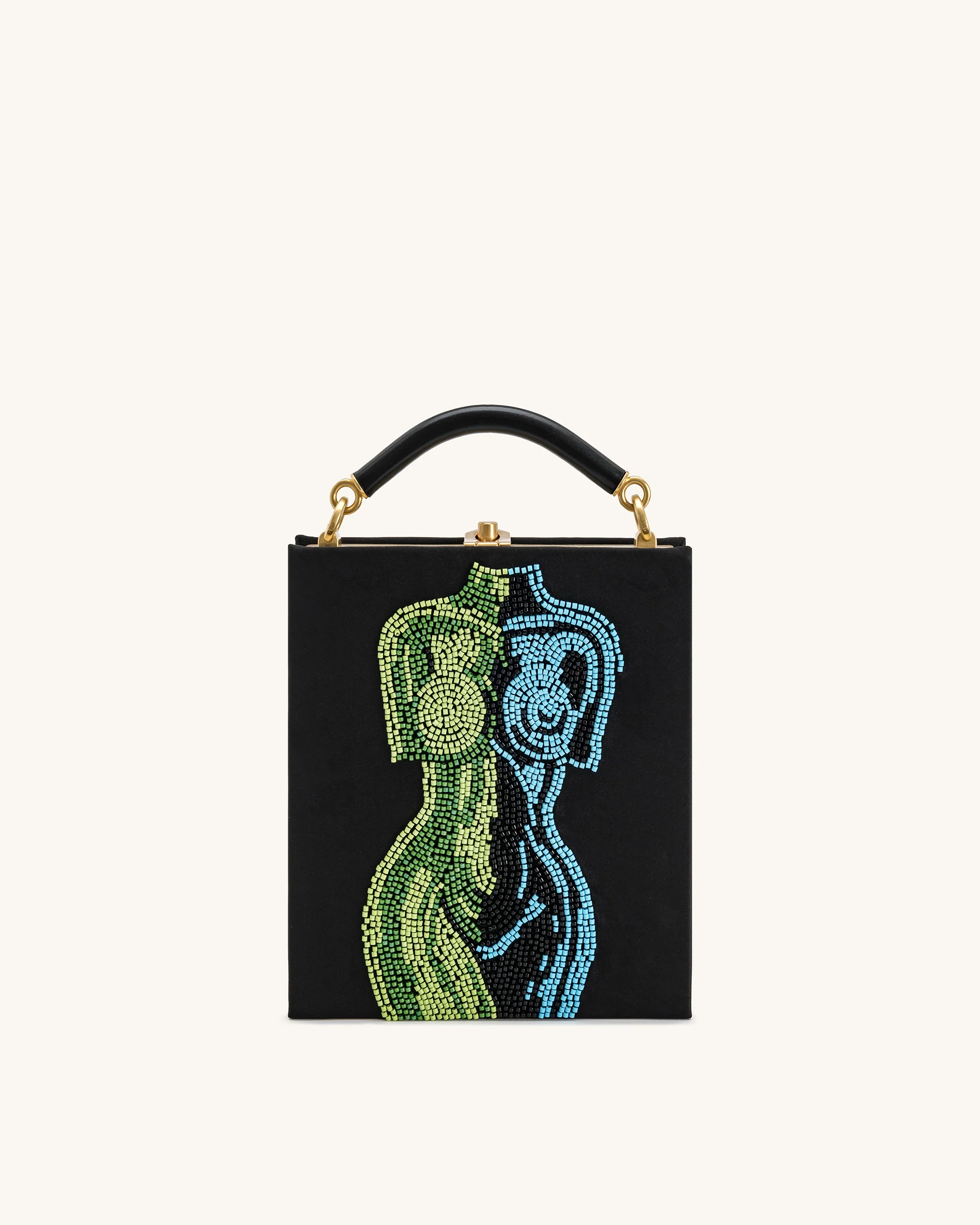 Elle Colorful Beaded Book Top Handle Bag - Black