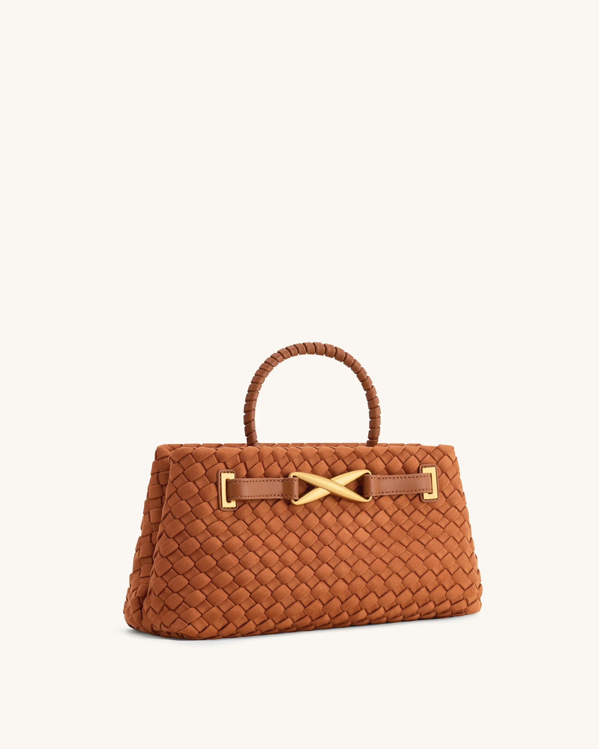 Elora Faux Suede Woven Tote Bag - Brown - Image 2