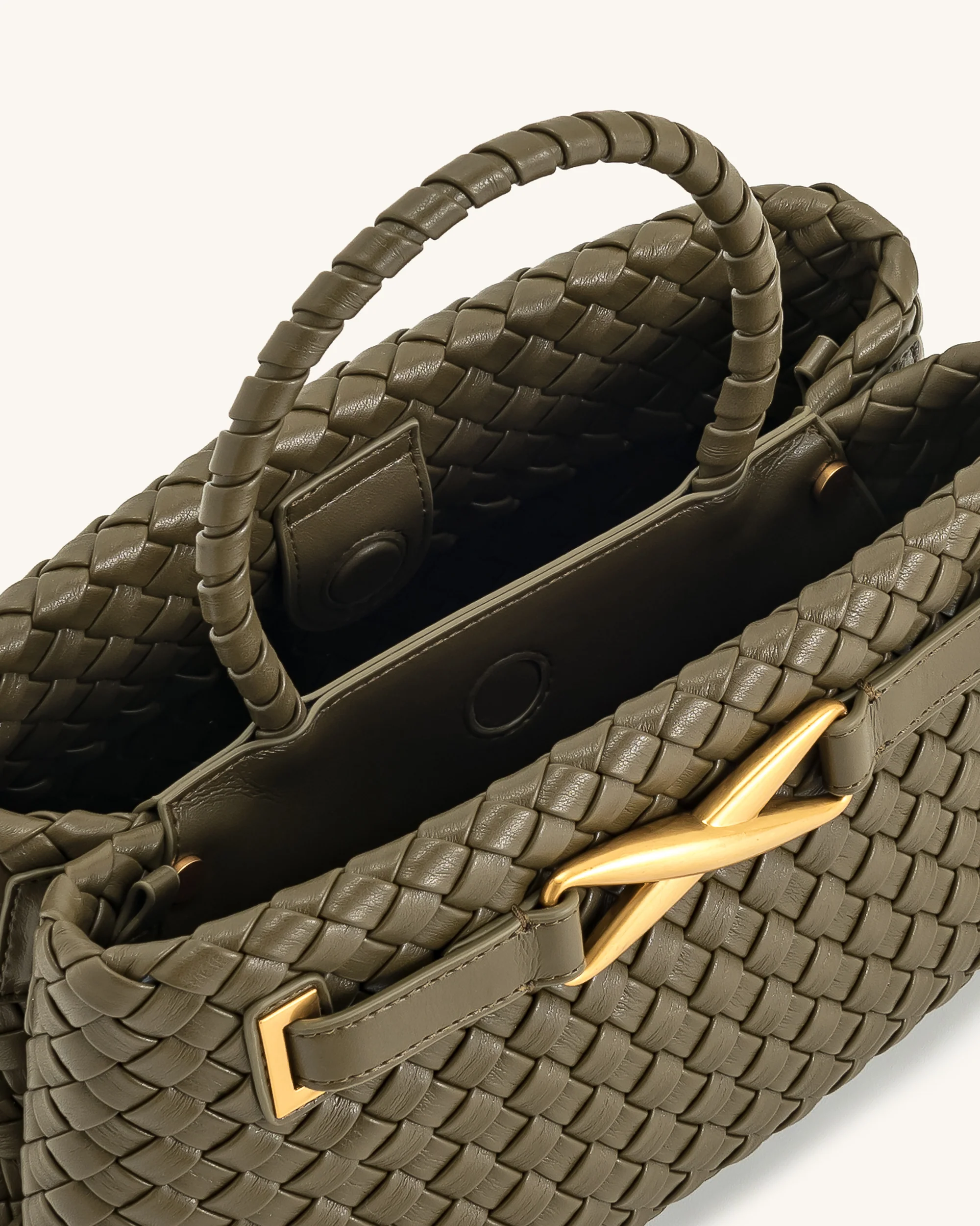 Elora Woven Tote Bag - Dark Olive - Image 4