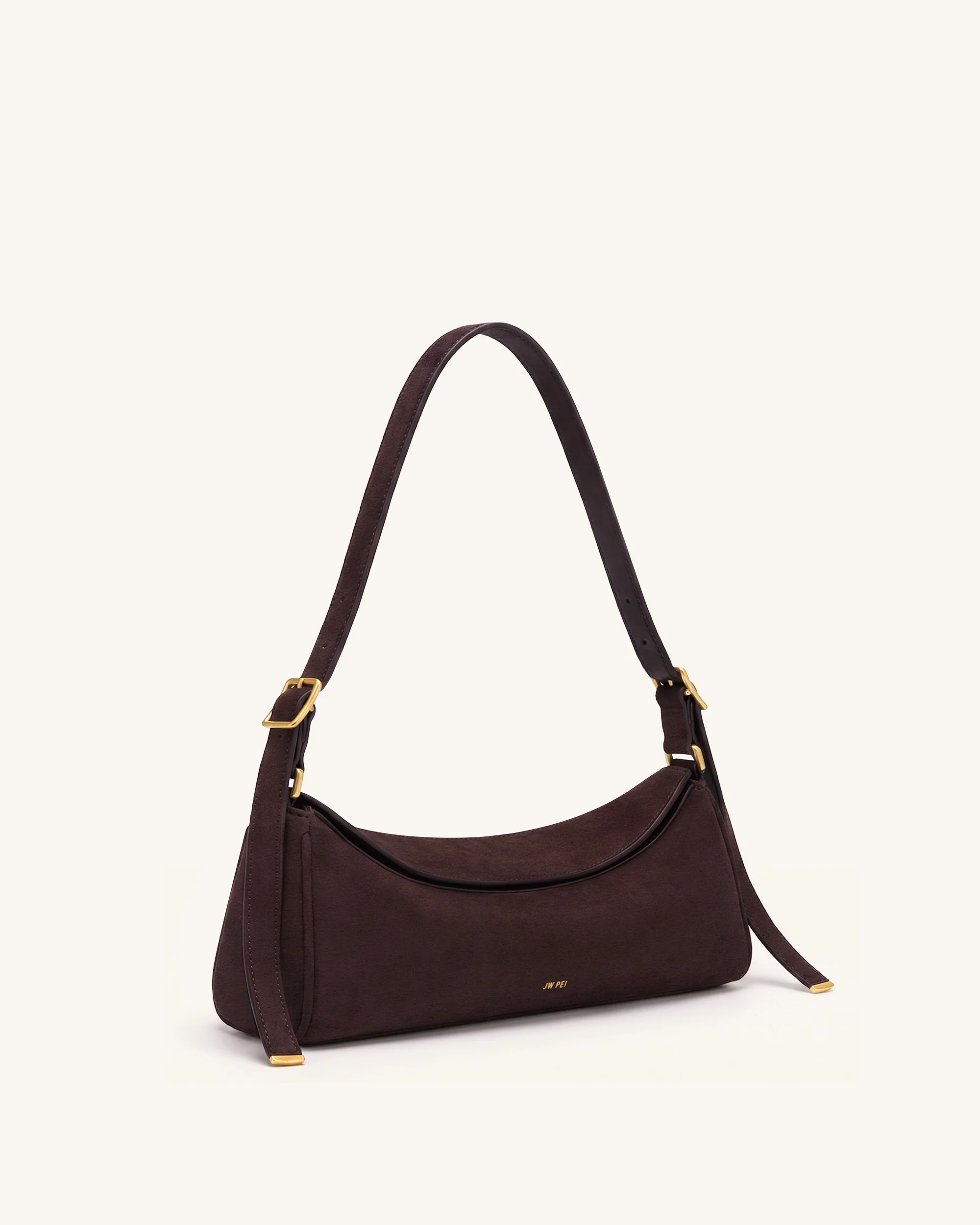 Elowen Faux Suede East-West Shoulder Bag - Dark Brown - Image 2