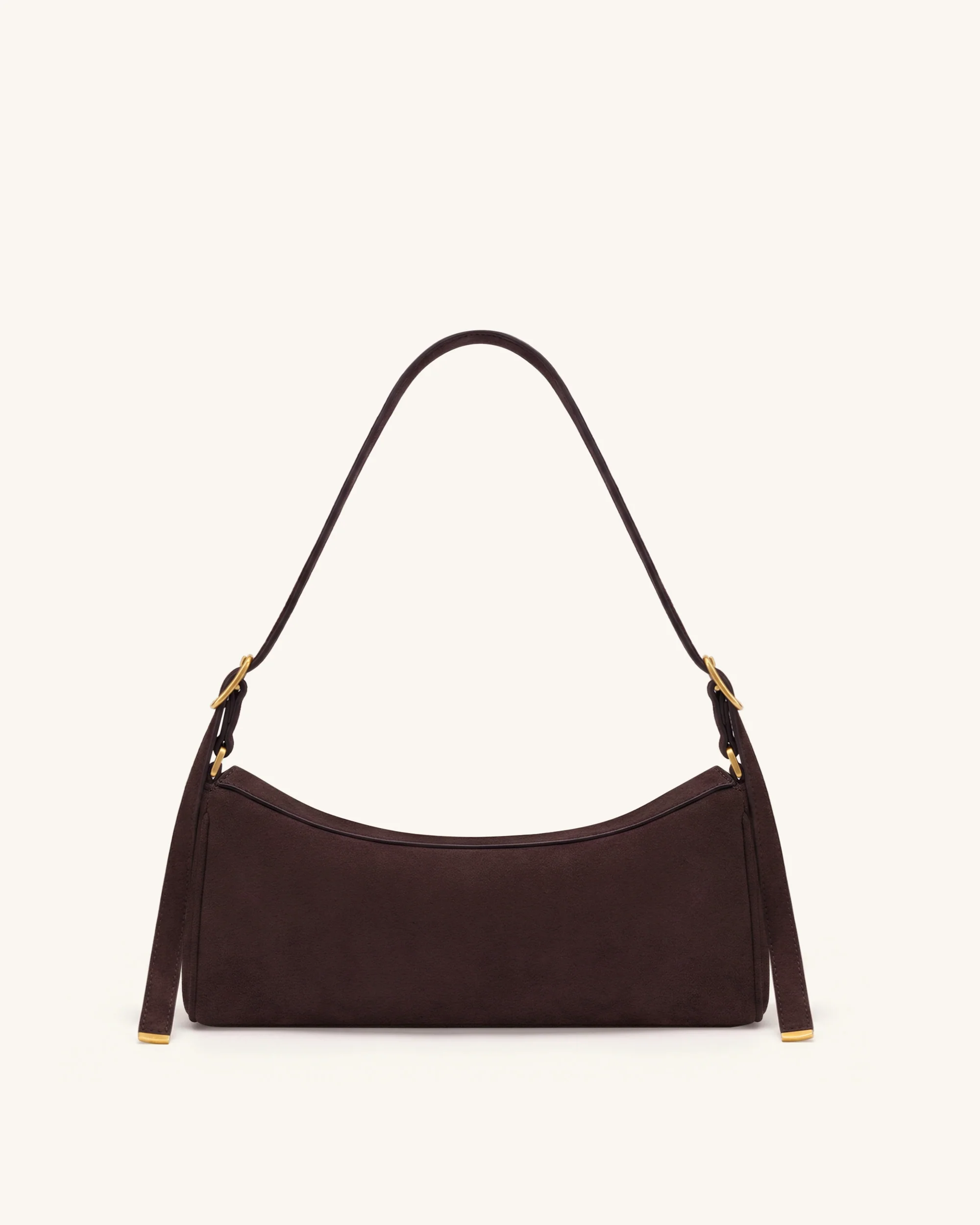 Elowen Faux Suede East-West Shoulder Bag - Dark Brown - Image 3