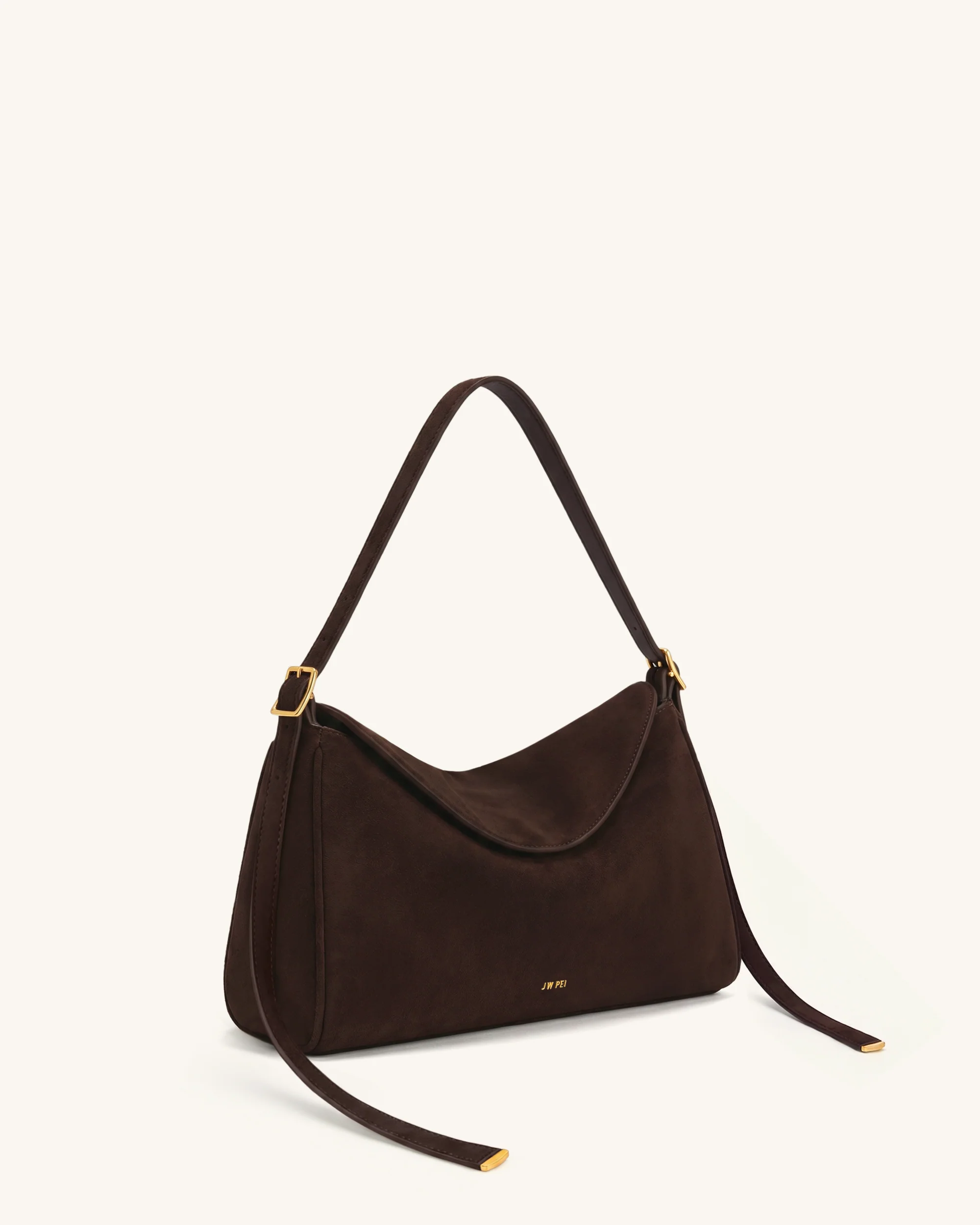 Elowen Faux Suede Flap Shoulder Bag - Dark Brown - Image 2