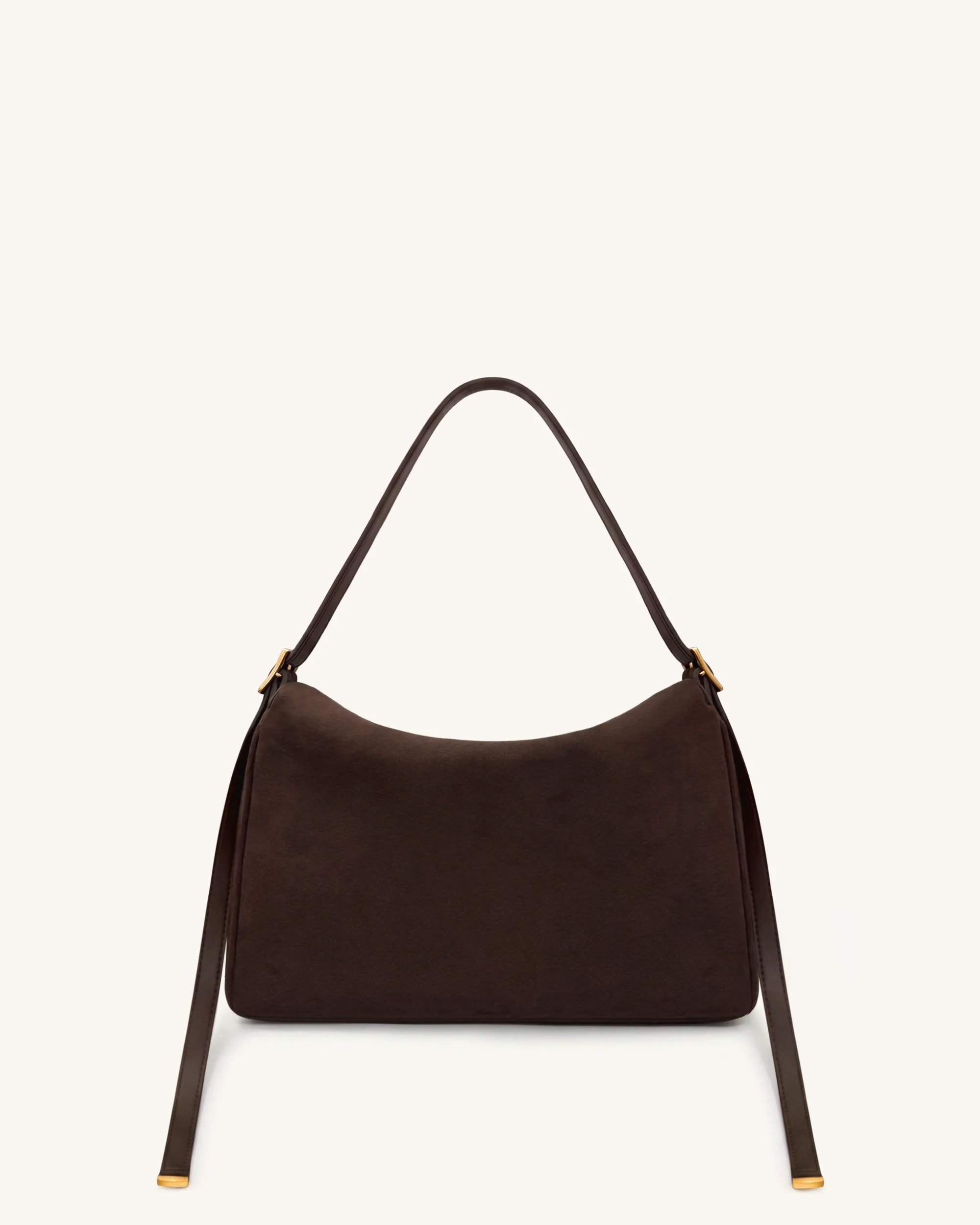 Elowen Faux Suede Flap Shoulder Bag - Dark Brown - Image 3